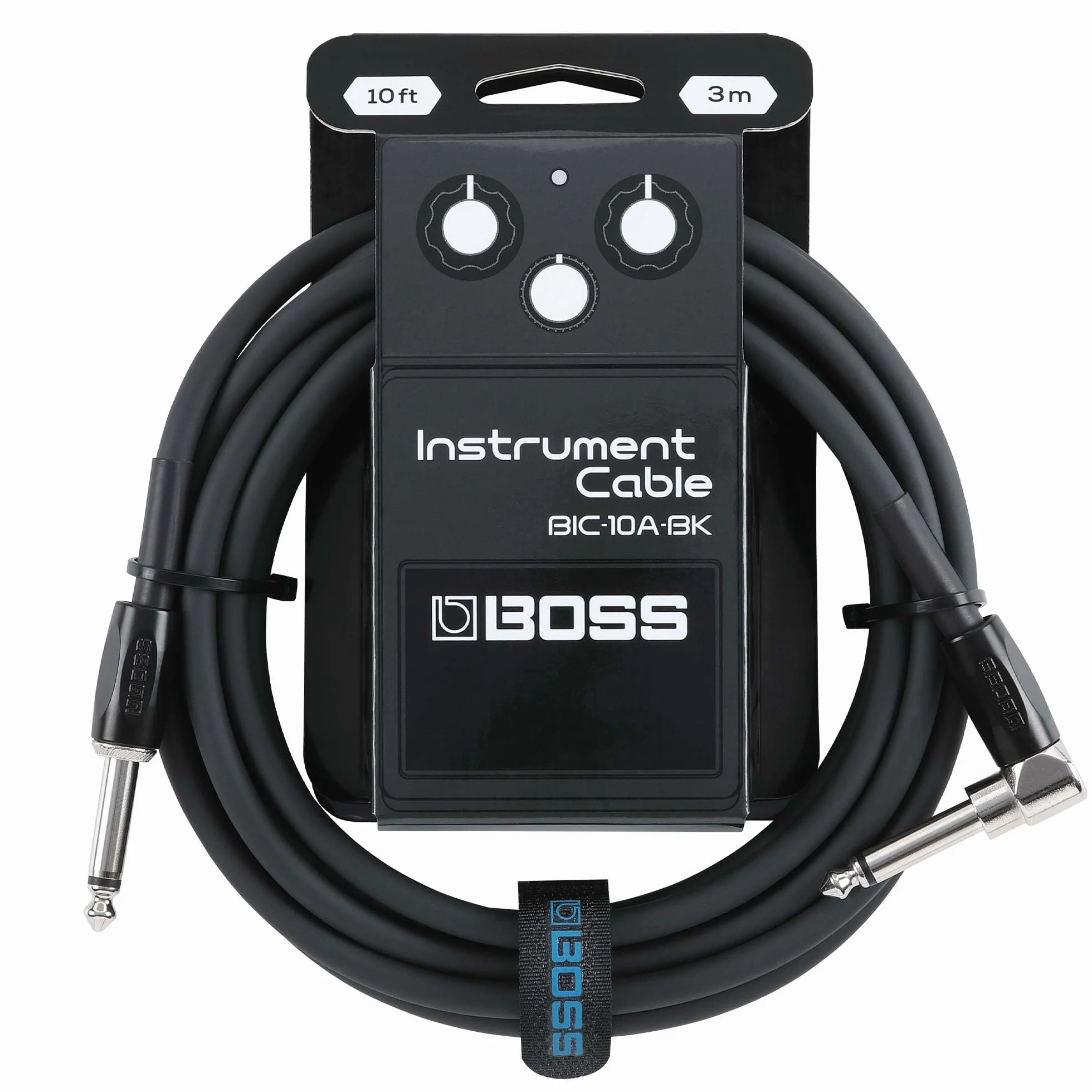 Seria BOSS BIC-10A | Kabel Instrumentalny | Złącza Proste i Kątowe ¼ Cala | Długość 3 m | Wysokiej Jakości Kable do Gitary, Basu i Innych Instrumentów | Cicha Praca i Trwałość | Czarny
