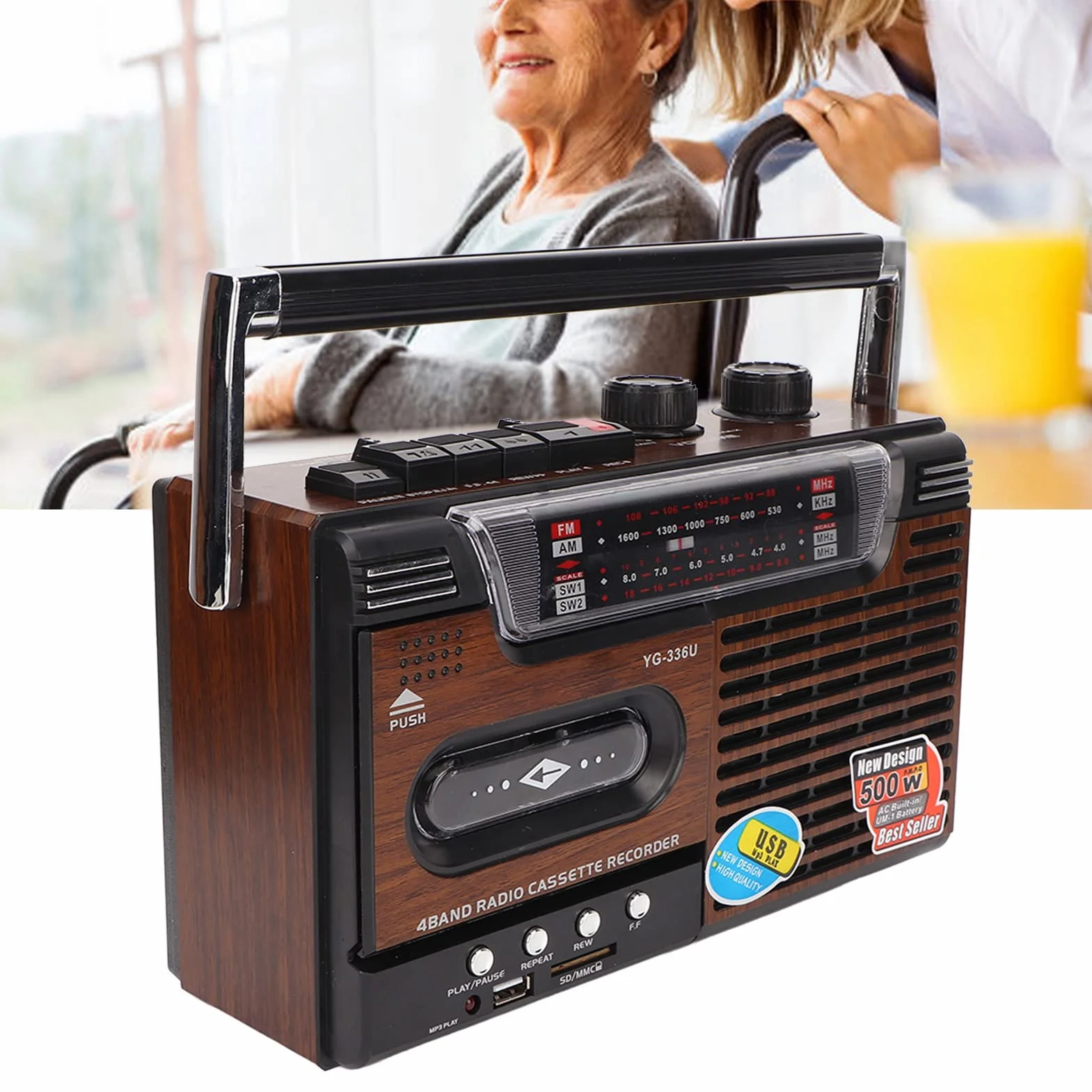 Przenośny odtwarzacz kasetowy, radio AM-FM, magnetofon kasetowy w stylu retro do domu i rozrywki, doskonała jakość dźwięku, częstotliwość robocza 530-1600 kHz,