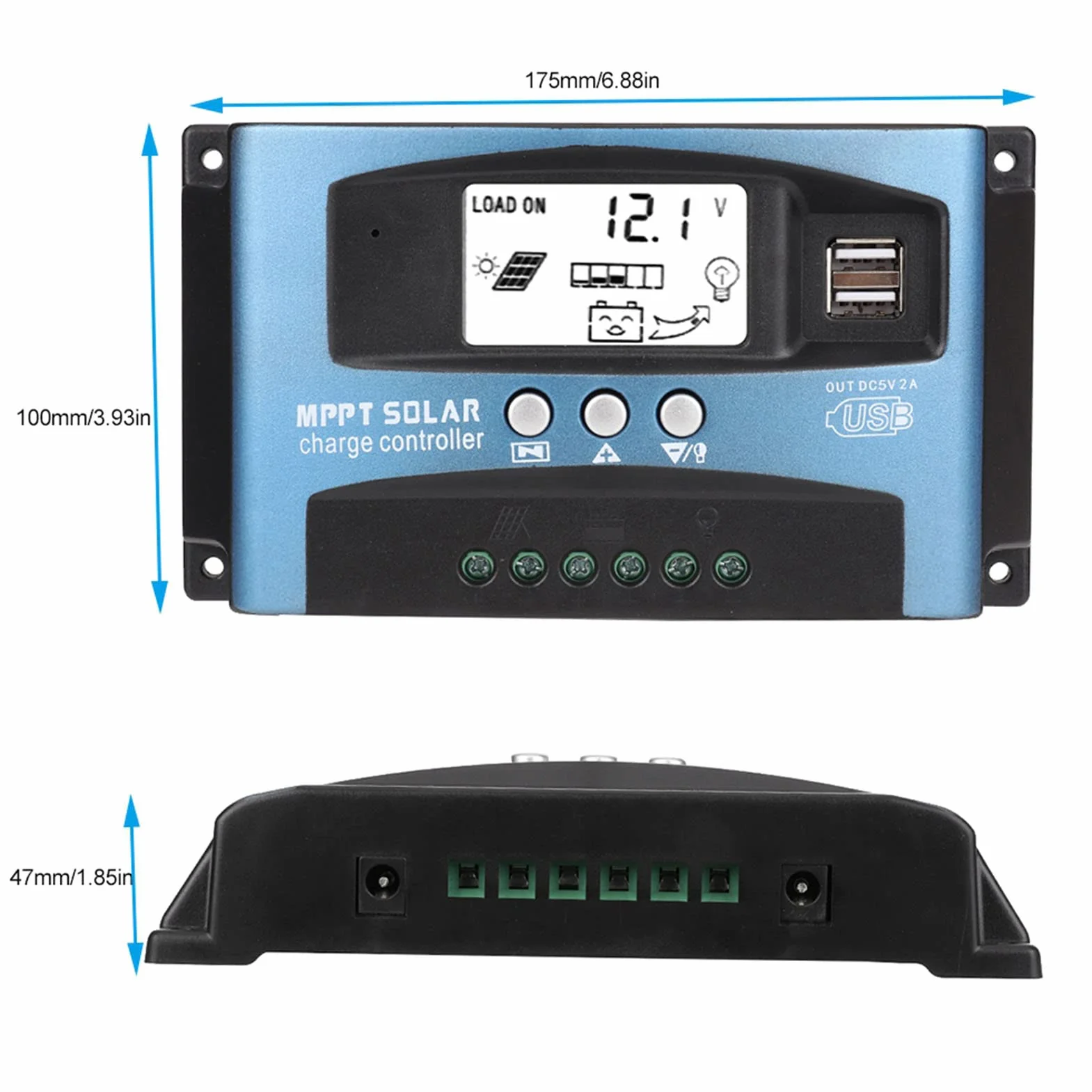 Kontroler ładowania słonecznego, MPPT 40/50/60/100A Kontroler ładowania słonecznego Podwójny wyświetlacz LCD USB 12 V 24V (100A)