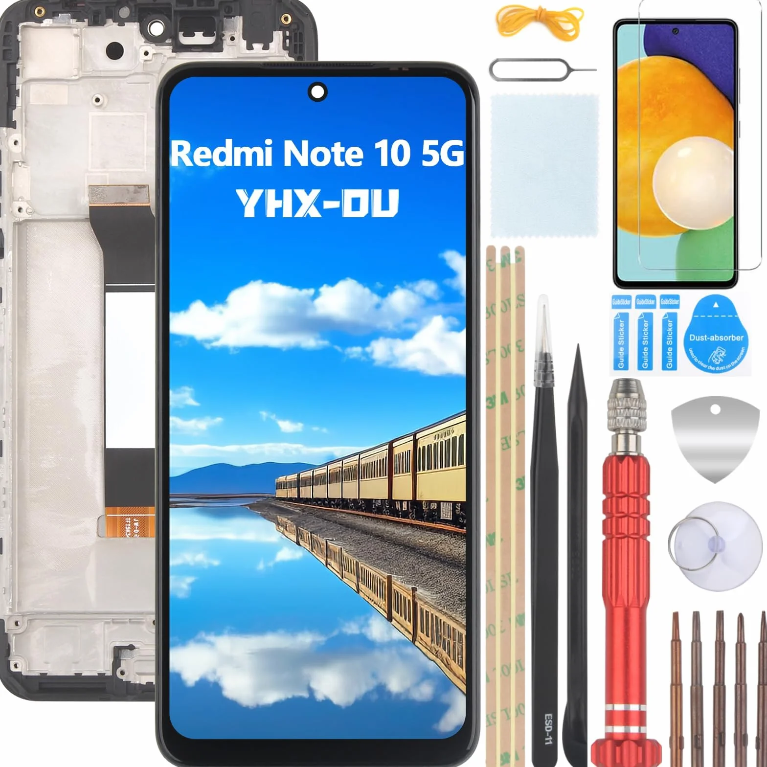 6,5" czarny + ramka wyświetlacz do Xiaomi Redmi Note 10 5G LCD wyświetlacz dotykowy ekran zamienny ekran z narzędziami + 1 sztuka folii ochronnej Redmi Note 10 5G (modele: M2103K19G M2103K19C)