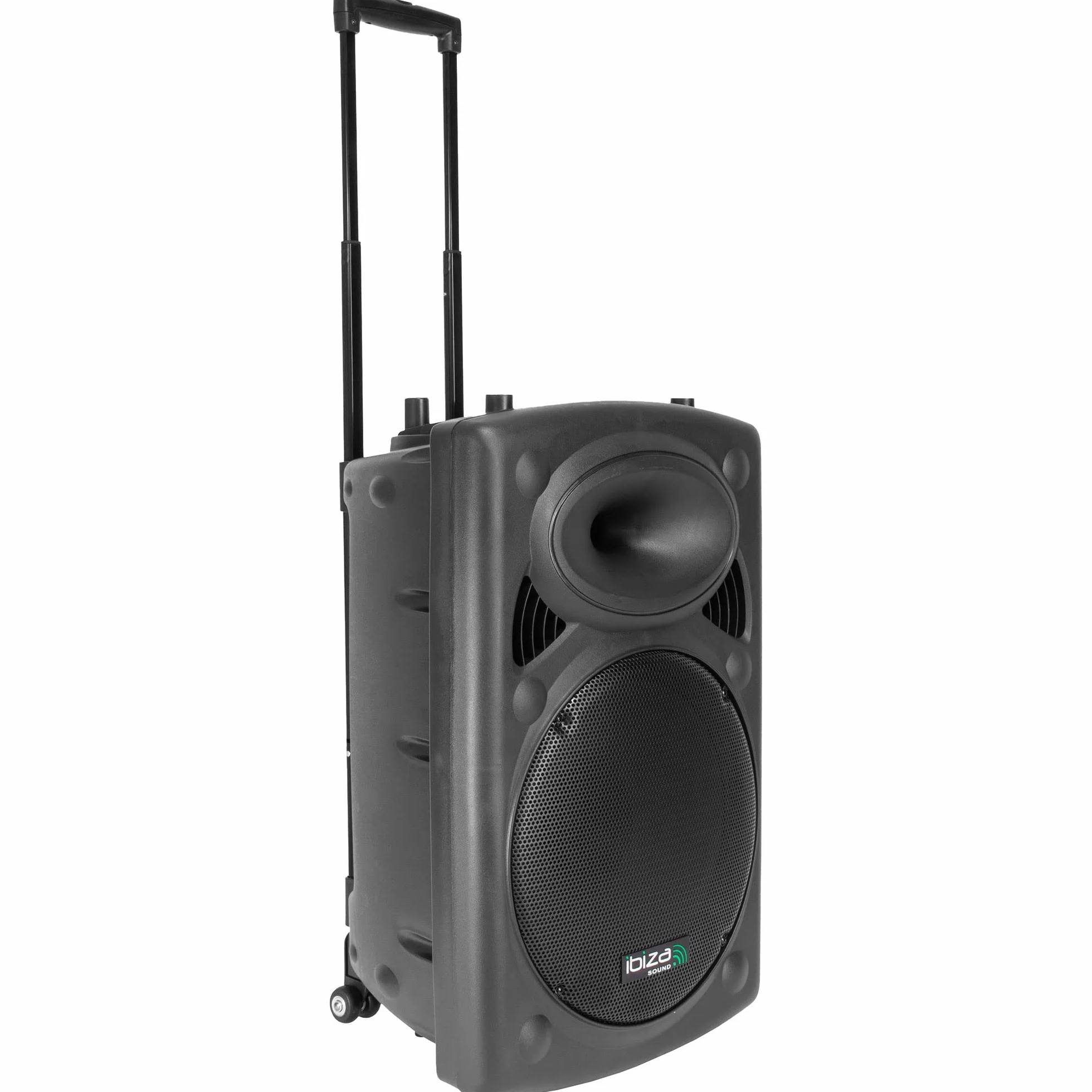 Ibiza PORT15UHF-BT 15"/38 cm Przenośny Głośnik PA z Zasilaniem Bateryjnym i Bluetooth – Maks. 800 W / 400 W RMS – Karaoke z 2 Mikrofonami UHF w Zestawie – TWS – USB, SD, REC, VOX – Trolley