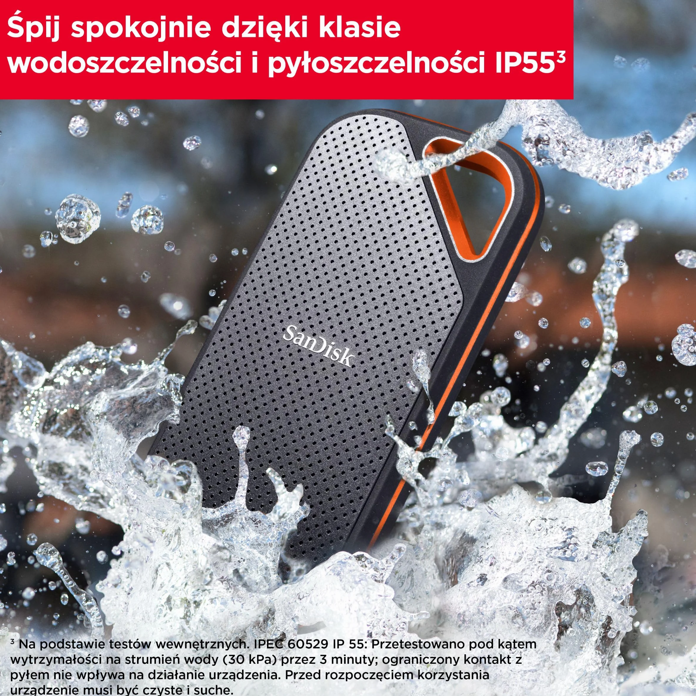 SanDisk Extreme PRO Przenośny dysk SSD 4TB (Dysk zewnętrzny SSD NVMe, do 2000 MB/s, USB-C, Stopień ochrony IP65 zapewniający wodo- i pyłoodporność, 256-bitowemu szyfrowaniu sprzętowemu AES)