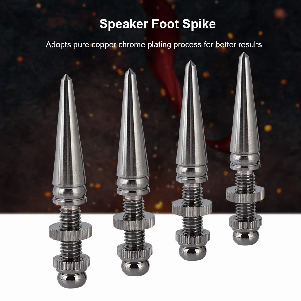 Speaker Spike Pad Kit, 4-Satz Spike Isolation Spikes Standfuß für reine HiFi-Klangqualität, Messingverchromung Stoßfeste Halterung Cone Base Pads für Lautsprecherverstärker, Schraubbefestigung