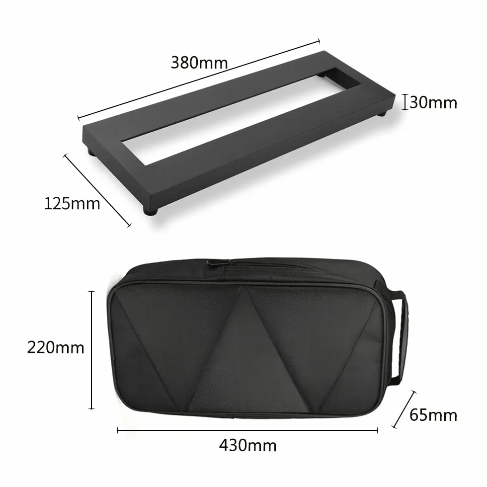 Mały rozmiar pedalboard efektów gitarowych, stop aluminium, 38 x 12 cm, z torbą do przenoszenia, pedalboard