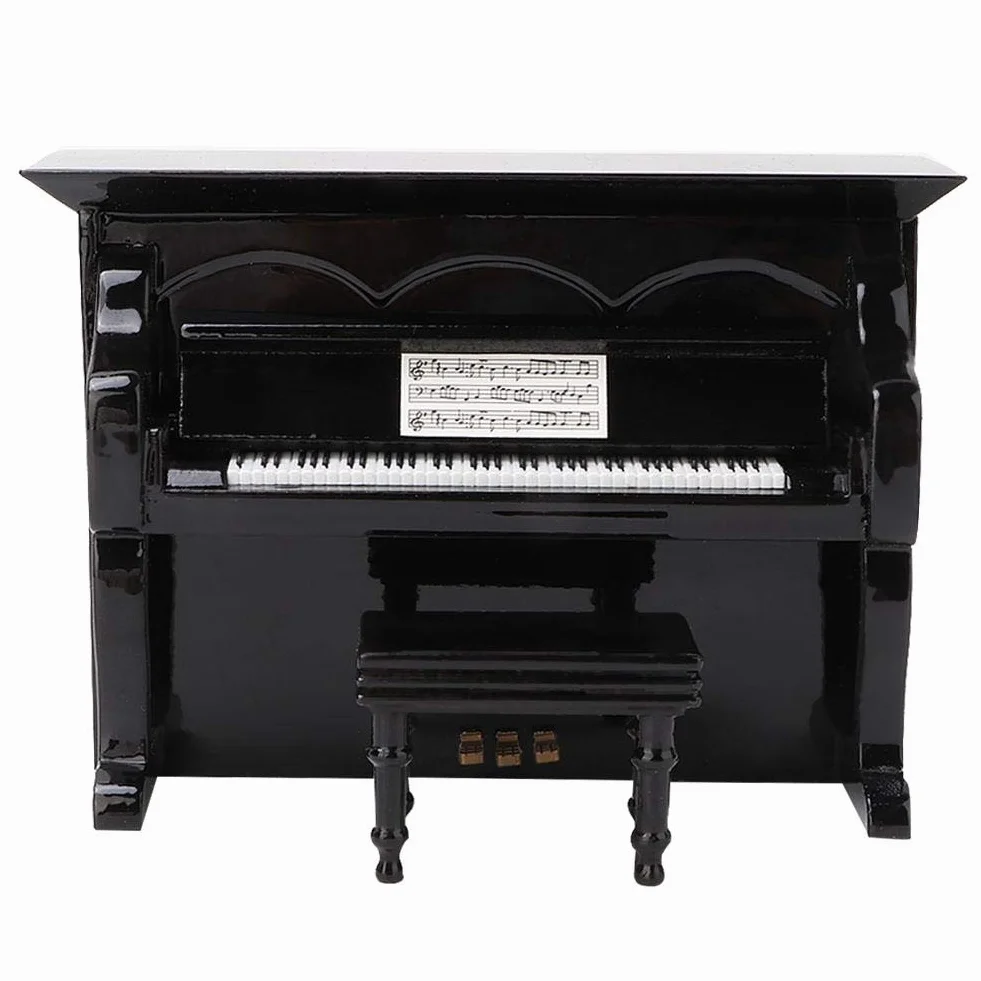 Mini pianino miniaturowe drewno pianino model z małym taboretem instrument muzyczny model muzyczny dekoracja domu ornamenty