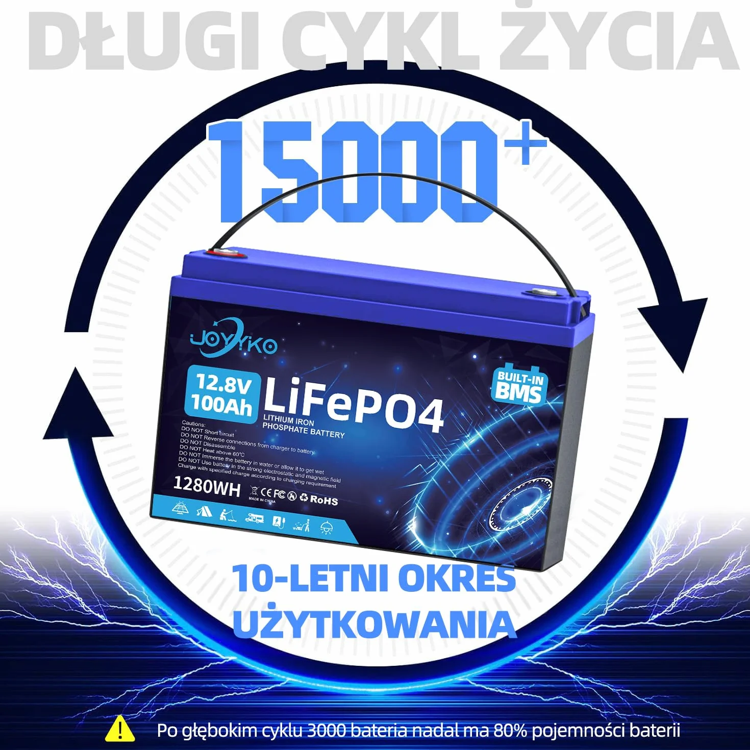 12V 100Ah Bateria LiFePO4, Bateria Litowa LiFePO4 z Krioprotekcją, 15000 Cykli, Akumulator Ochroną BMS LiFEPO4 Odpowiedni do Silników Trolingowych, Łodzi, Domowych Systemów Energii Magazynowania