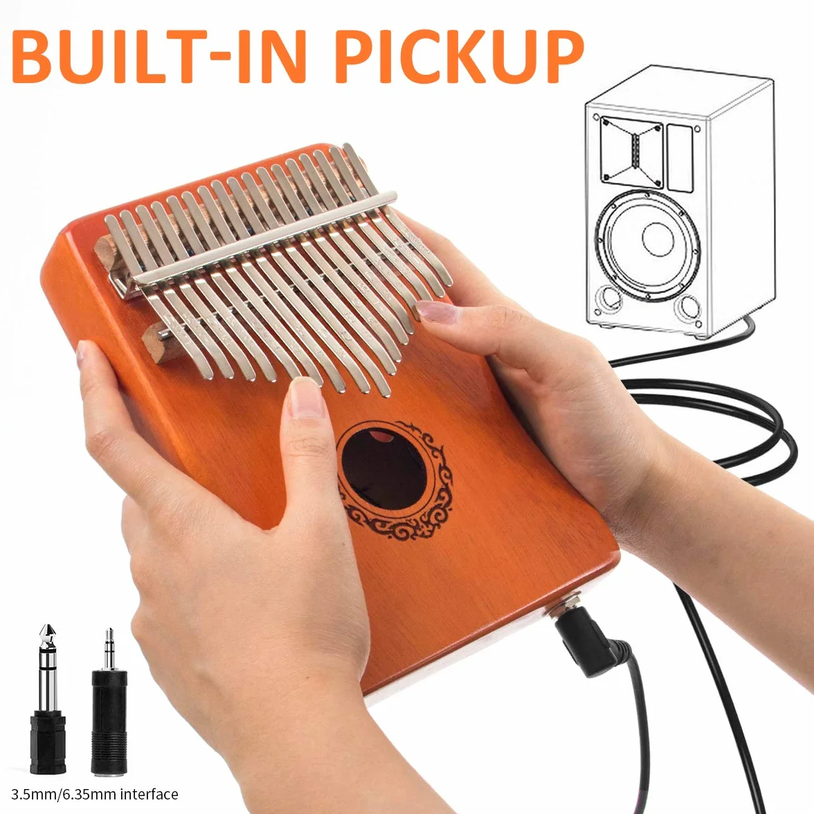 AKLOT Kalimba elektryczna 17 klawiszy EQ z wbudowanym pickup, zestaw startowy