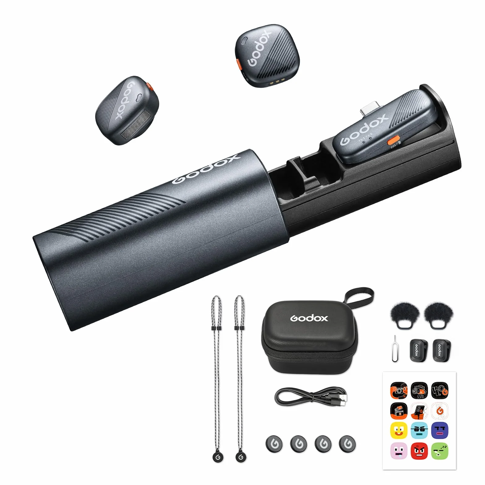 GODOX Cube-SC Kit2 2,4 G bezprzewodowy system mikrofonowy, magnetyczny minimikrofon, redukcja szumów, redukcja szumów, transmisja 300 m, sterowanie Rec, wbudowany akumulator z etui do ładowania