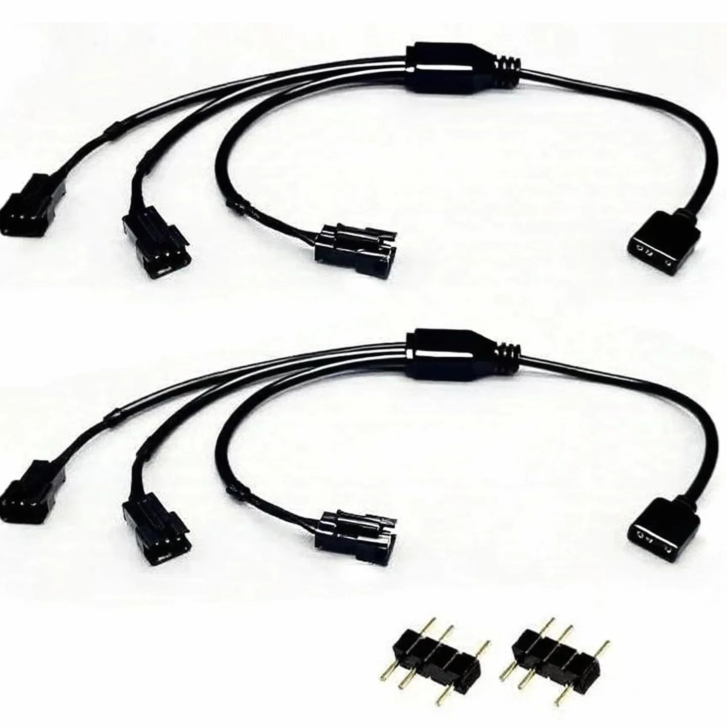 RUNCCI-YUN 2 sztuki, 1 do 3 ARGB przedłużacz ARGB 5 V, 3 piny, żeński do JST SM 3-pinowy męski, ARGB przedłużacz wentylatora RGB, paski LED (czarny)
