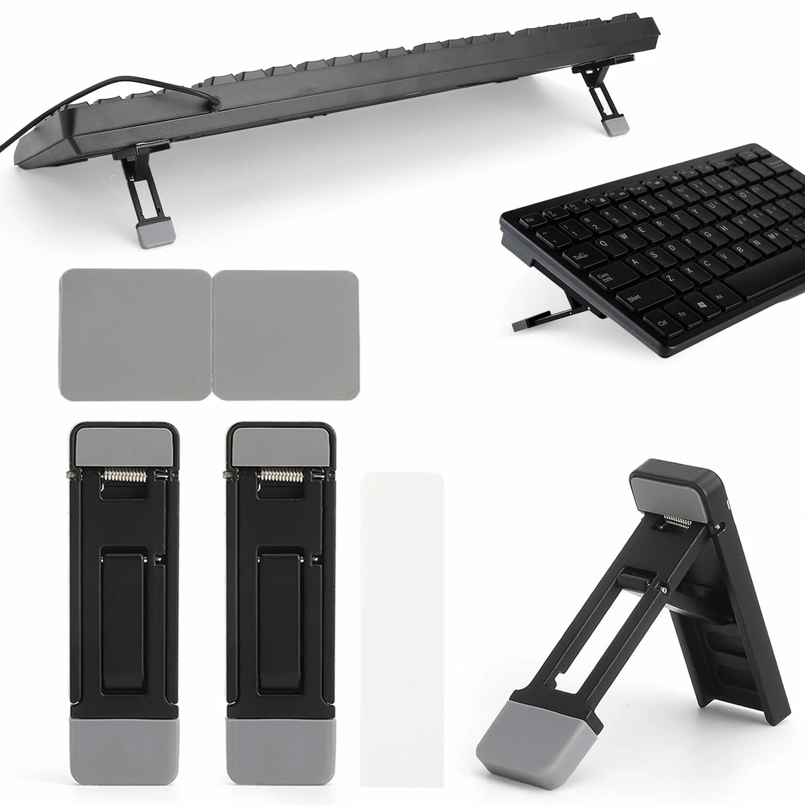 Mini podstawka pod laptopa, 2 sztuki, stojak na klawiaturę, 3-stopniowa regulacja, samoprzylepny, składany podwyższenie klawiatury ze stopu cynku, ultra płaski uchwyt na klawiaturę 5 mm