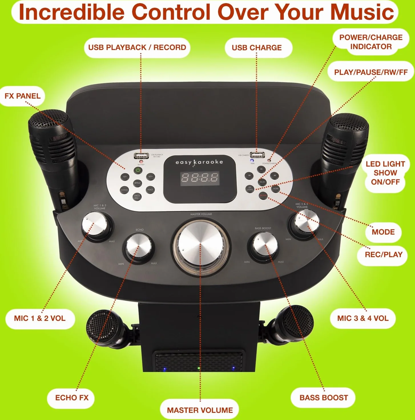 Easy Karaoke Smart Bluetooth® system karaoke + 4 przewodowe mikrofony