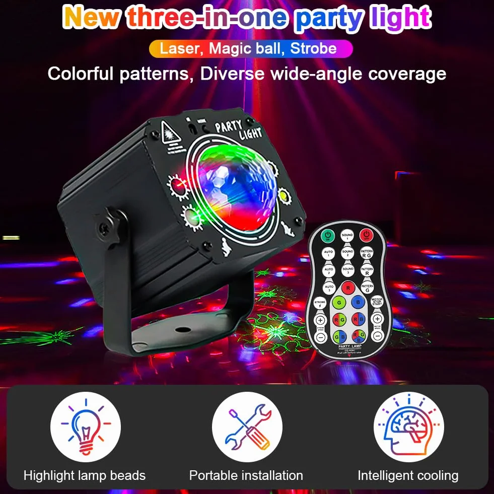 URAQT Kula dyskotekowa, światło imprezowe z pilotem zdalnym, 60 trybów, sterowanie muzyką, kabel USB 2 m, 360° RGB, oświetlenie imprezowe do klubu