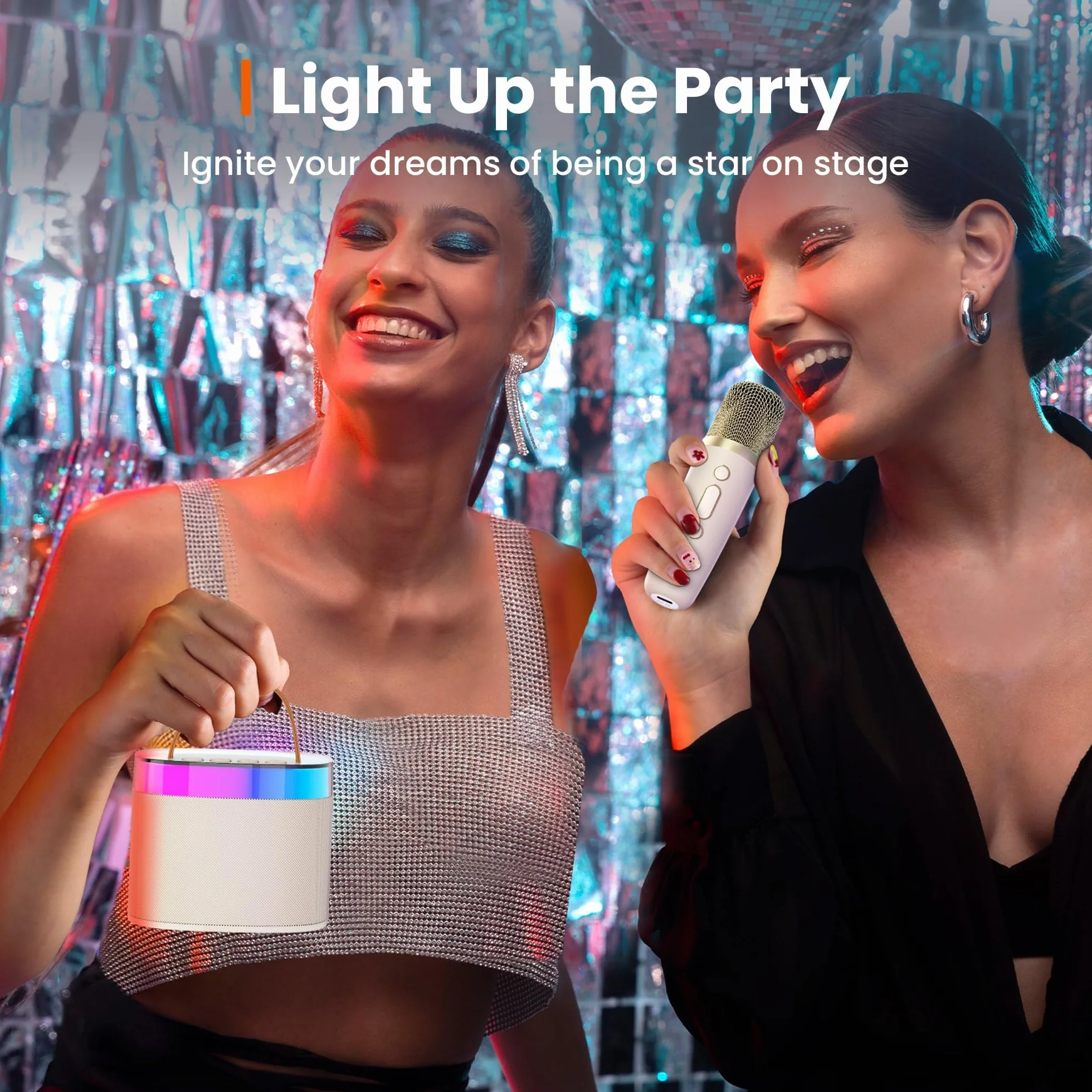 Ankuka Przenośny ekspres do karaoke Bluetooth, głośnik karaoke Bluetooth z 2 mikrofonami, przetwornikami i lampkami LED, prezent dla przyjaciół, czarny
