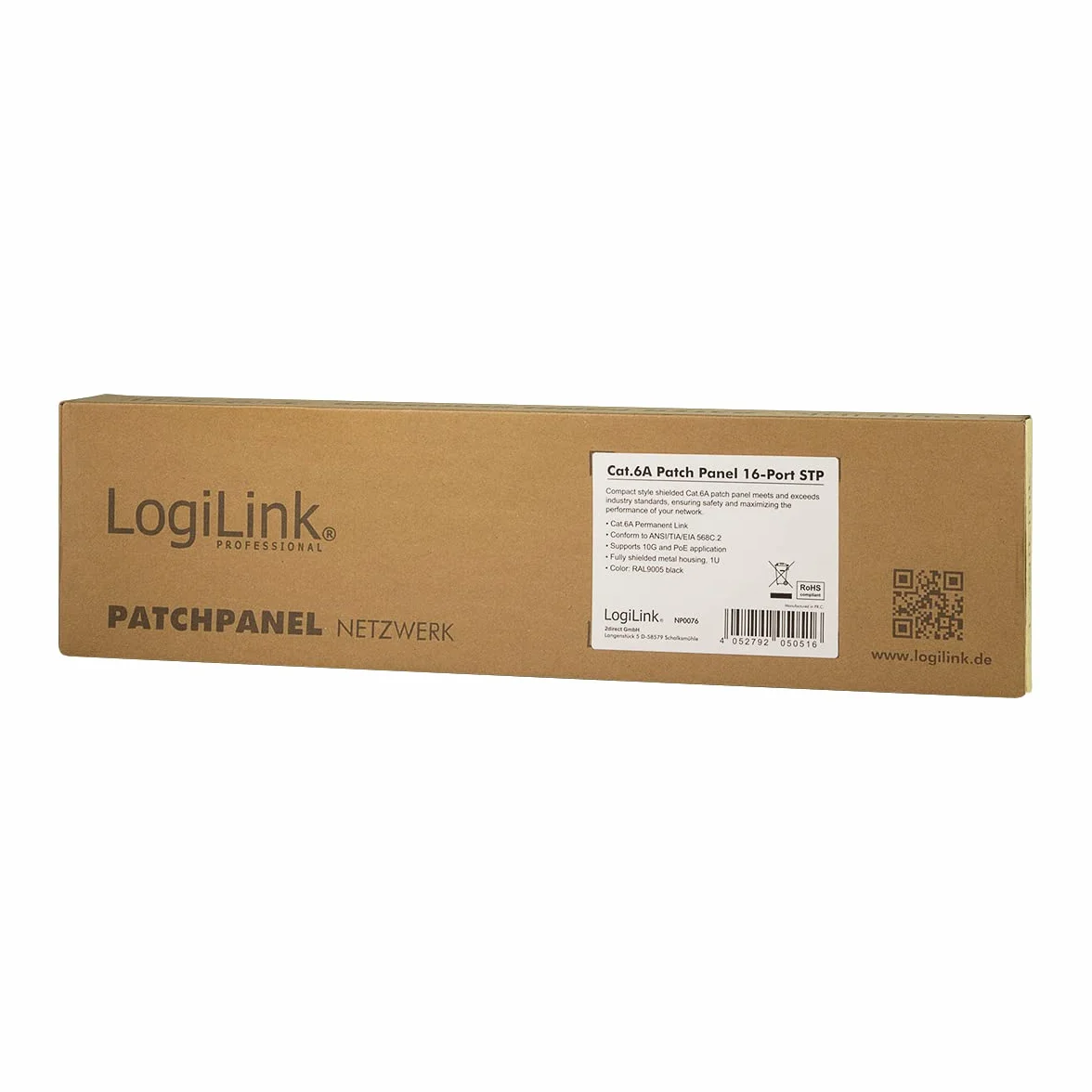 LogiLink Professional NP0076 panel krosowo-rozdzielający Cat 6A z 16 portami, PoE i PoE+, (1 jednostka wysokości), czarny