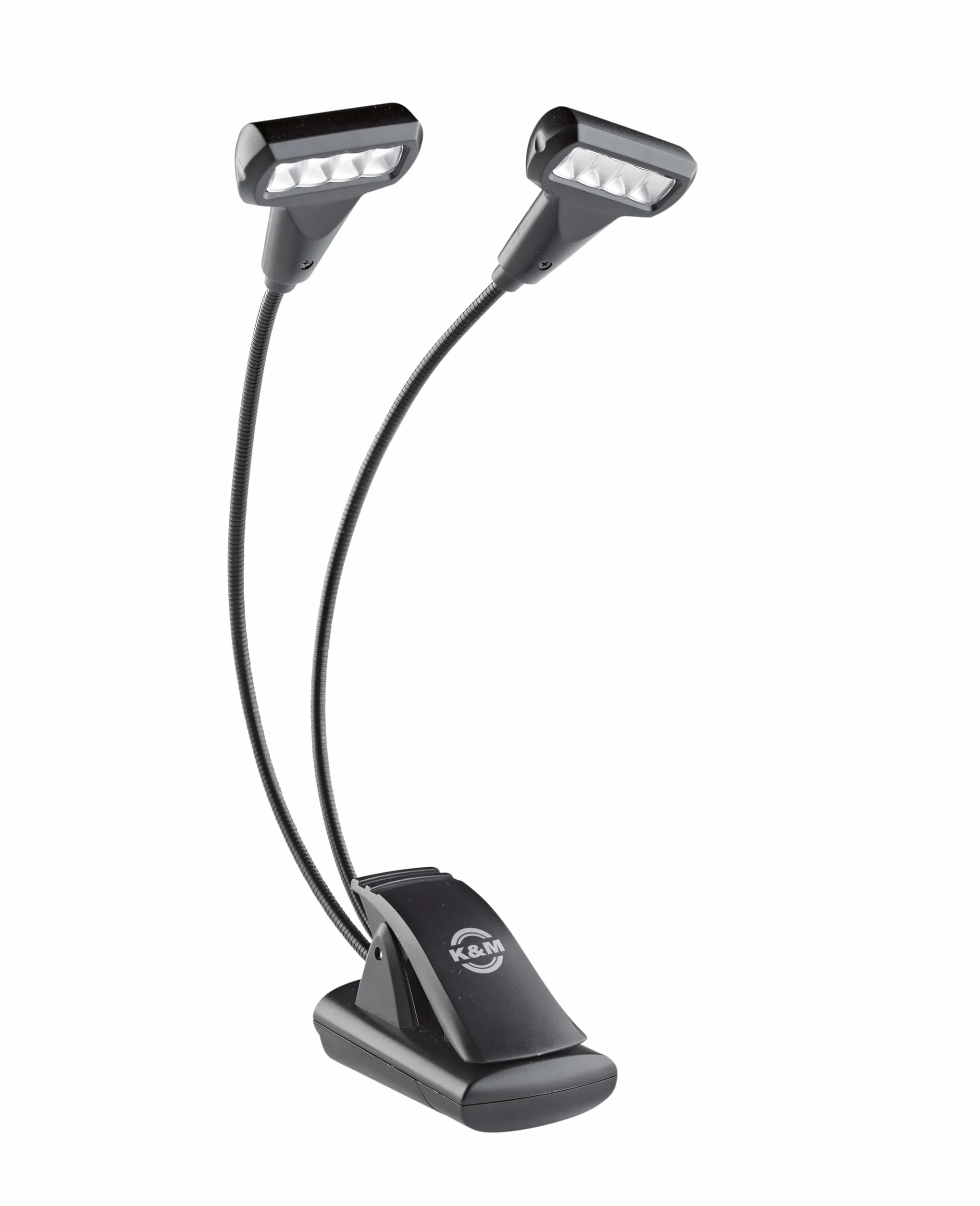 K&M 12273 Double4 lampa pulpitowa z nutami, model T, kolor czarny, mocowanie za pomocą klipsa, 3000 K, 64 lumenów