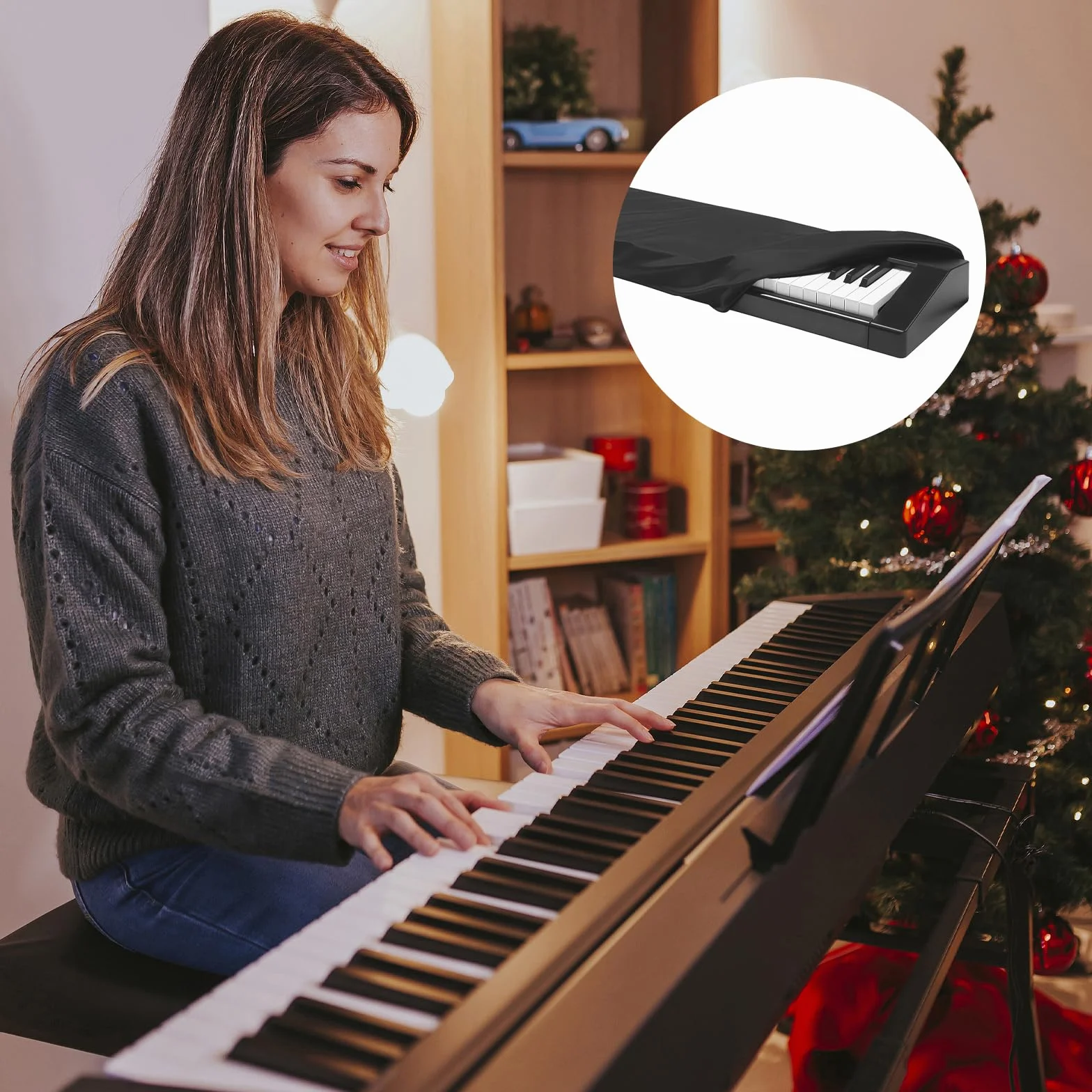 Pokrowiec na fortepian z 88 klawiszami, osłona przeciwpyłowa do klawiatury fortepianowej ze sznurkiem do Yamaha, Kawai, Rolanda