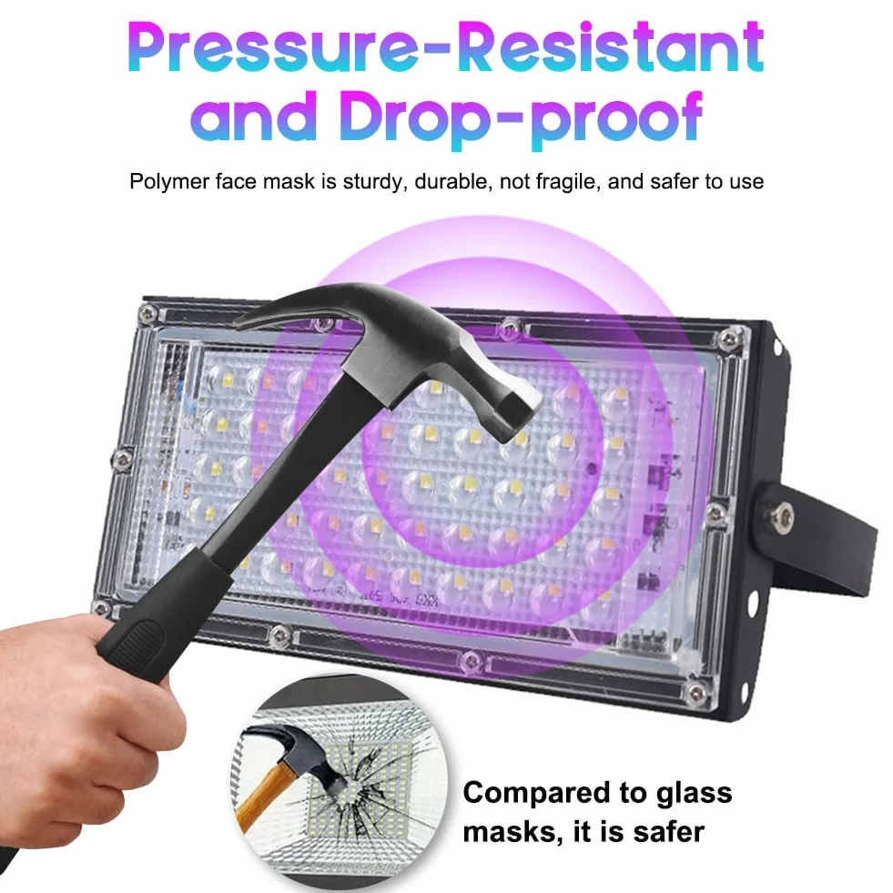 DASIAUTOEM Reflektor LED z czarnym światłem 50 W, 2 sztuki, klasa wodoszczelności IP66, 50 diod LED, czarne światło, UV z wtyczką, na dyskotekę, imprezę, Halloween, oświetlenie sceniczne