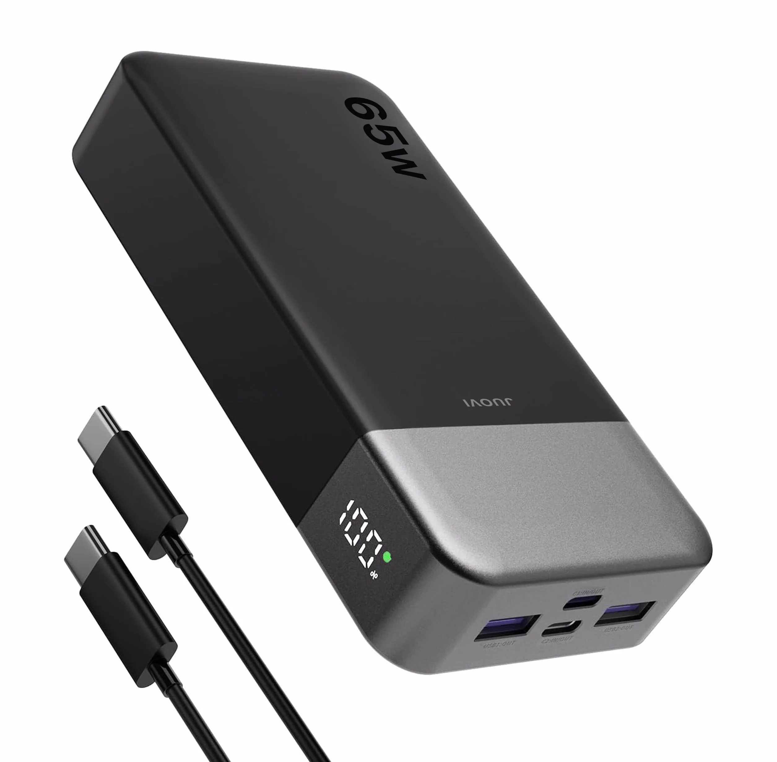 JUOVI Power Bank 65 W 20000 mAh Przenośna ładowarka do laptopa, szybkie ładowanie PD QC z 4 portami USB, zewnętrzny akumulator do MacBooka, iPada, tabletu i innych urządzeń (Czarny, 65W)