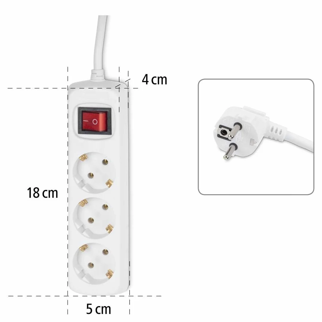 Hama 00030382 Listwa Zasilająca, Biały, 3 Gniazda, 1.4 m