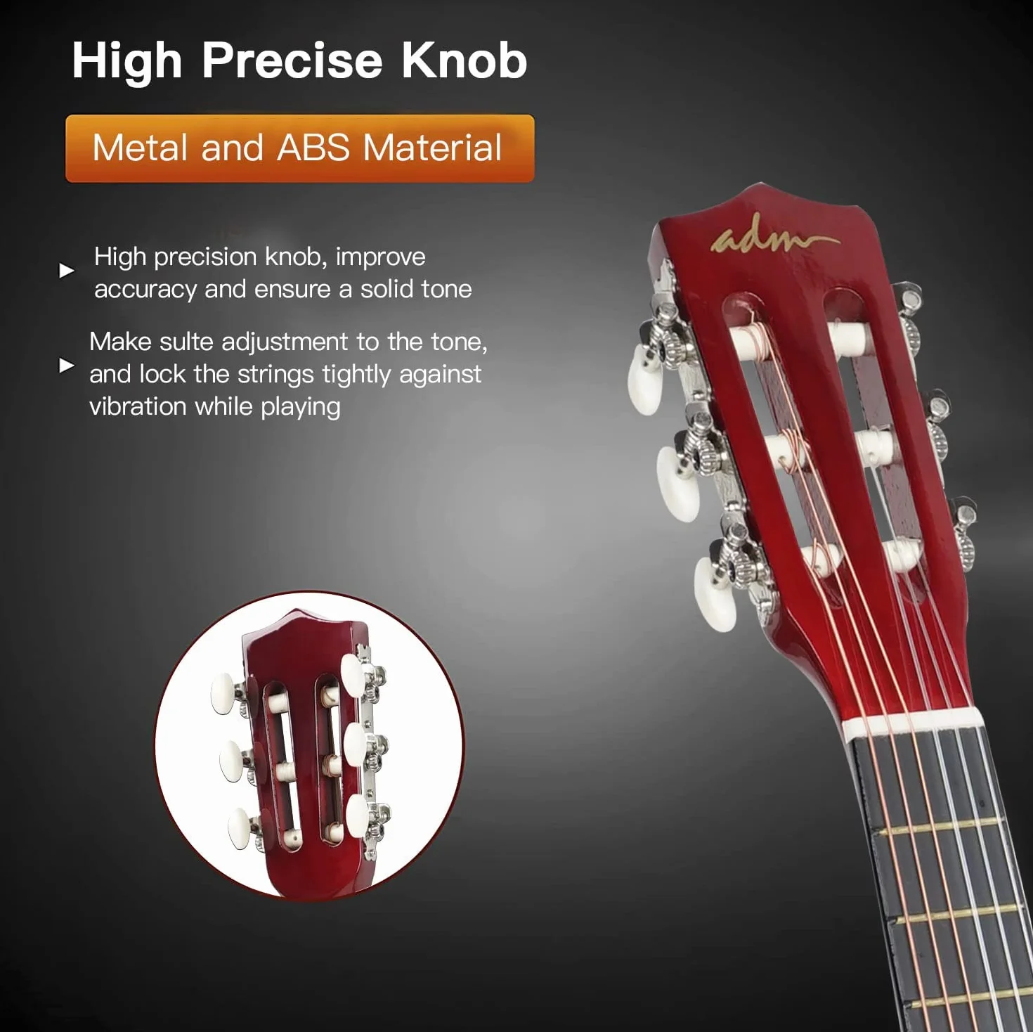 ADM Klasyczna gitara akustyczna dla dzieci, młodzieżowa gitara dla początkujących z 8 akcesoriami, mini gitara o rozmiarze 1/4, dobry prezent na Boże Narodzenie (błyszczący rozbłysk słońca, 76 cm)