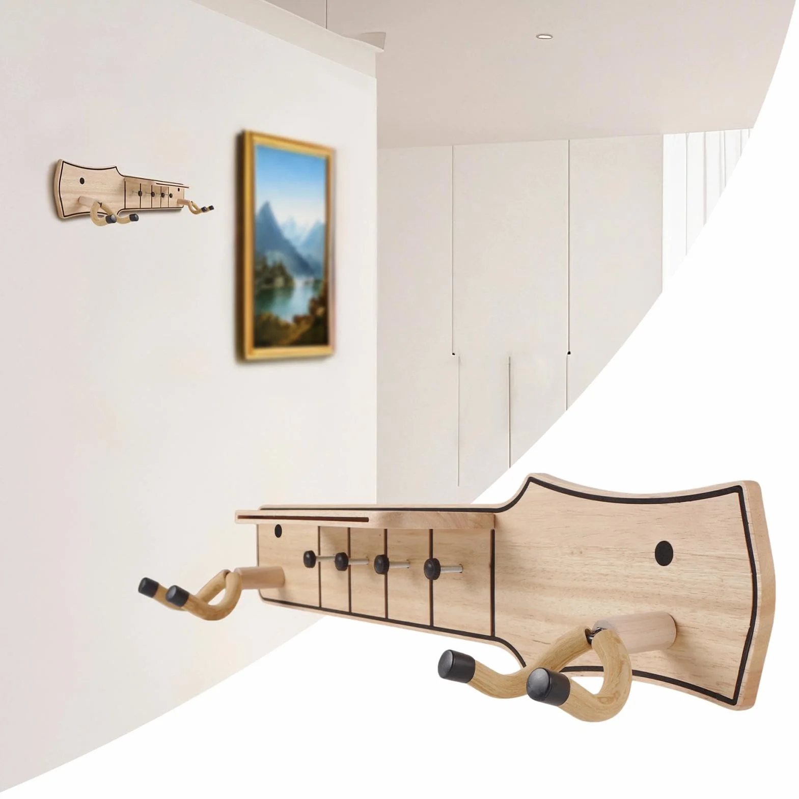 Uroczy drewniany stojak na gitarę, hak ścienny z gitarą, uchwyt ścienny gitarowy hak gitarowy wieszak na gitarę, wieszak na gitarę elektryczną, drewniany stojak gitarowy uchwyt gitarowy, haczyki do
