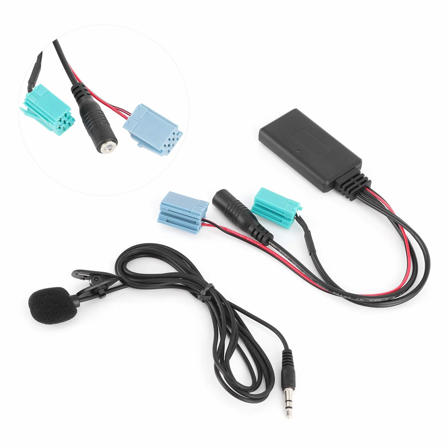 Dioche Adapter audio Bluetooth ABS 6-pinowy kabel audio Bluetooth samochodowy adapter stereo AUX-IN z mikrofonem kompatybilny z/Espace/Megane
