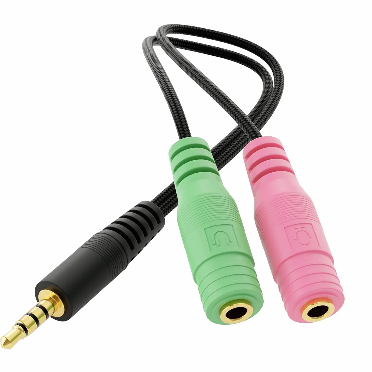 deleyCON 20cm Rozdzielacz Audio do Słuchawek Headset Adapter Y Stereo - 1x 3,5mm Wtyk CTIA 4 Polowy TRRS na 2x 3,5mm Gniazdo - 1x Złącze Klinke do Słuchawek i Mikrofonu