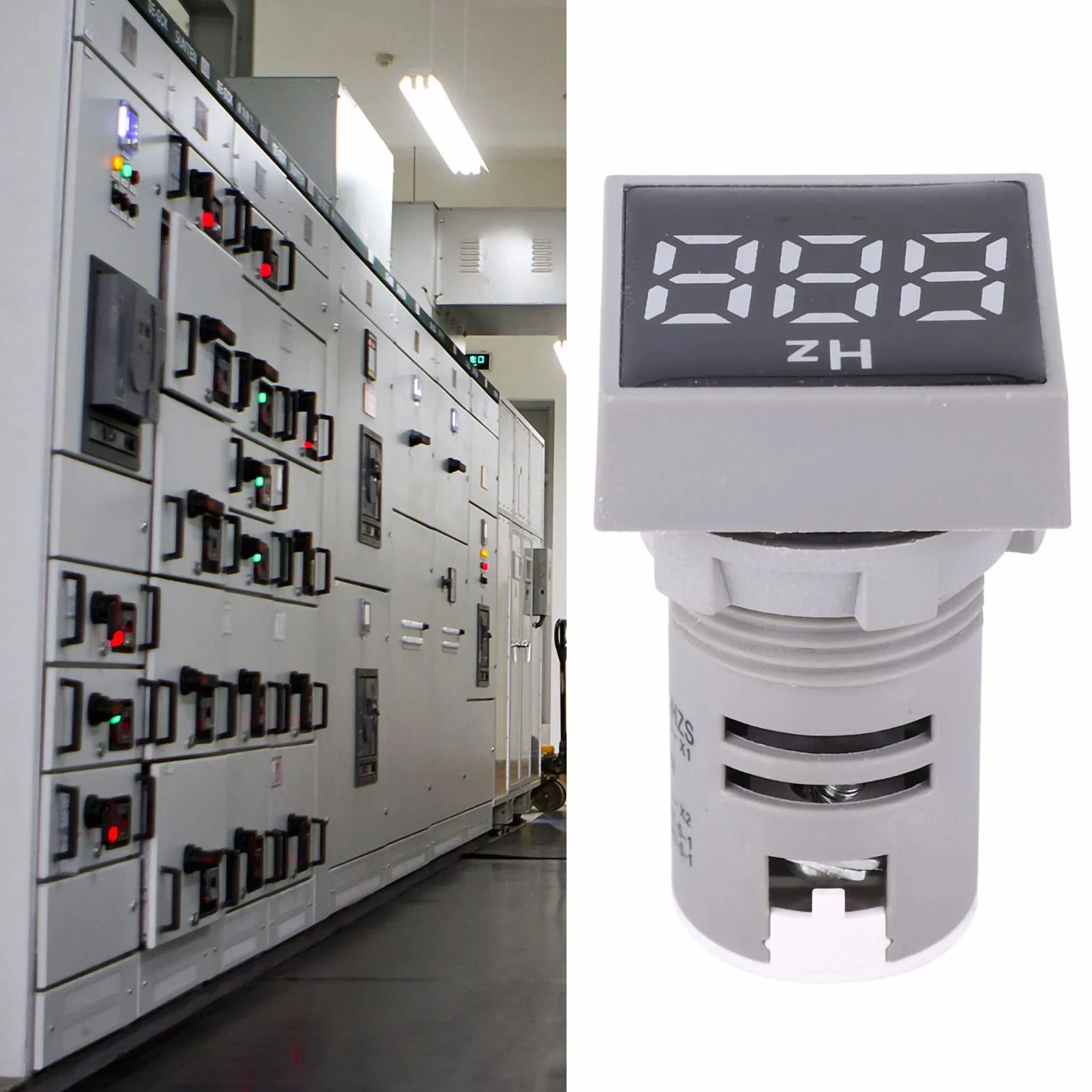 AC100~380V 20~75Hz Quadratische Digitalanzeige LED-Anzeige Lichtfrequenzmesser Elektrizität Hertz-Anzeige Messgerät(White)