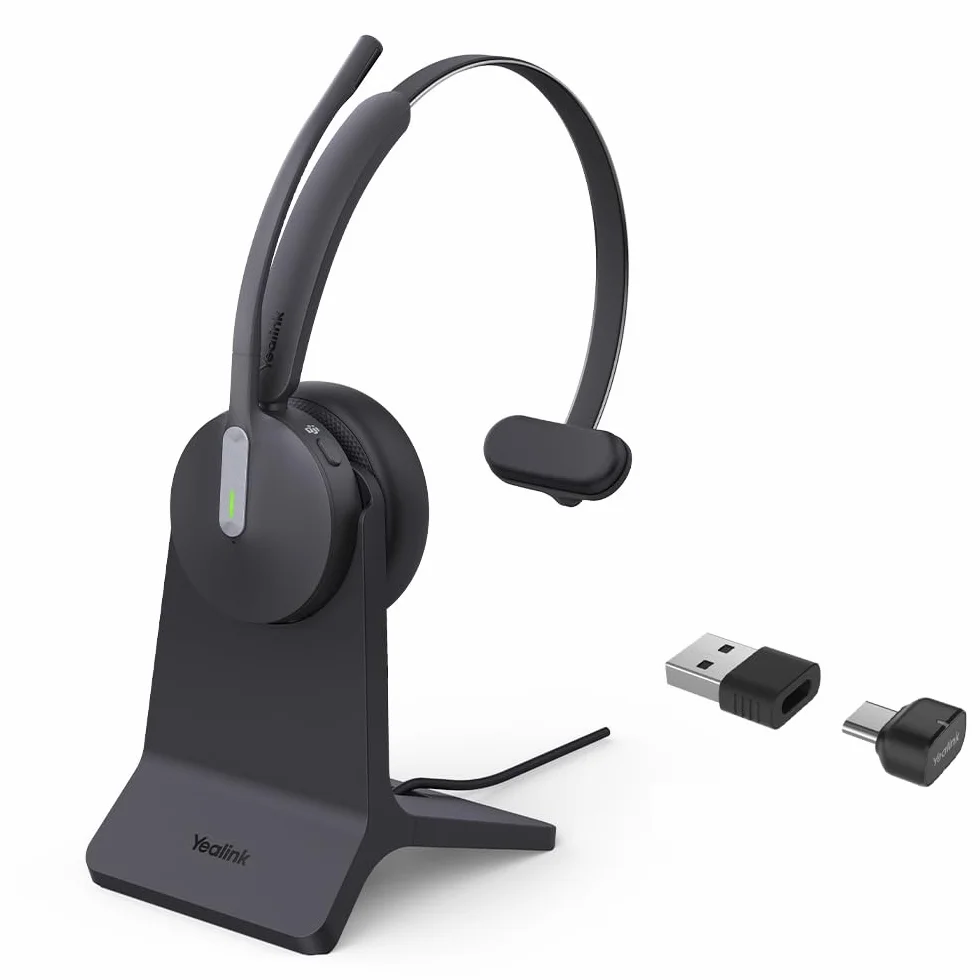 Yealink BH70 Mono bezprzewodowy zestaw słuchawkowy Bluetooth ze stojakiem ładującym i USB-C/A do połączenia z komputerem - certyfikowany dla zespołów