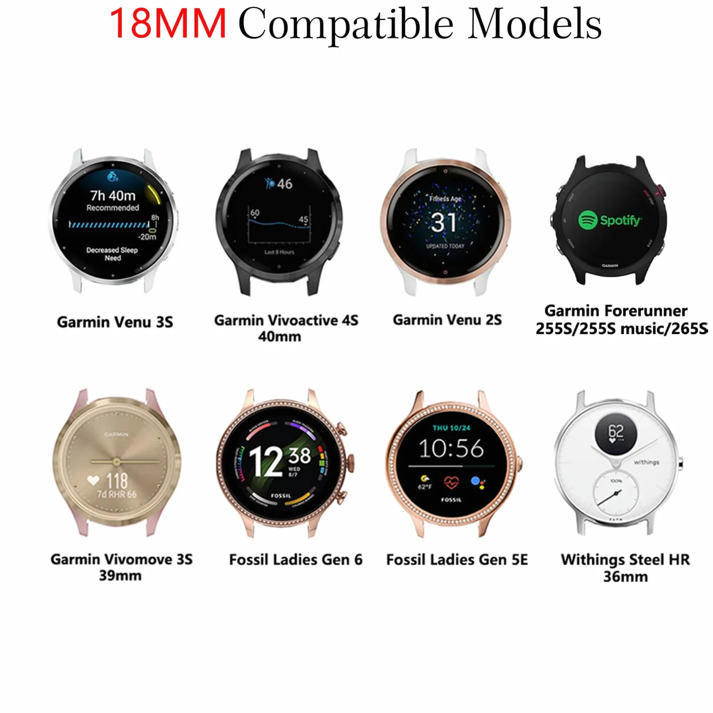 Issinlky 18 mm nylonowa opaska w oplocie kompatybilna z Garmin Venu 2S/Venu 3S/Vivomove 3S/Vivoactive 4S/Forerunner 255s/265s, elastyczny pasek z szybkozłączką do Huawei Watch GT5 41mm/GT4 41mm