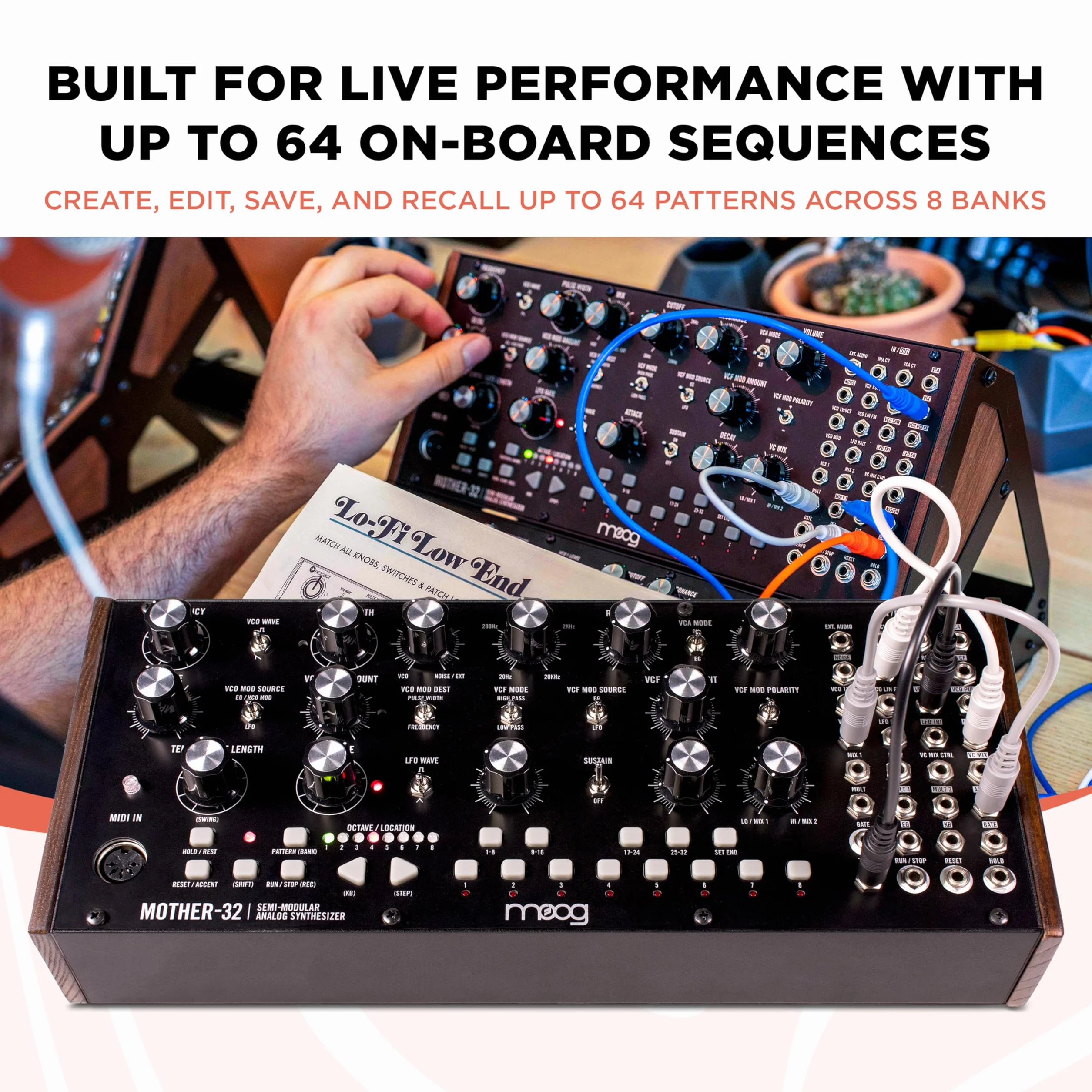 MOOG Mother-32 Eurorack Półmodularny Syntezator Analogowy z Sekwencerem, VC, Filtrem Drabinkowym, Wejściem MIDI, Rozszerzonym Patchbayem i Gniazdem CV