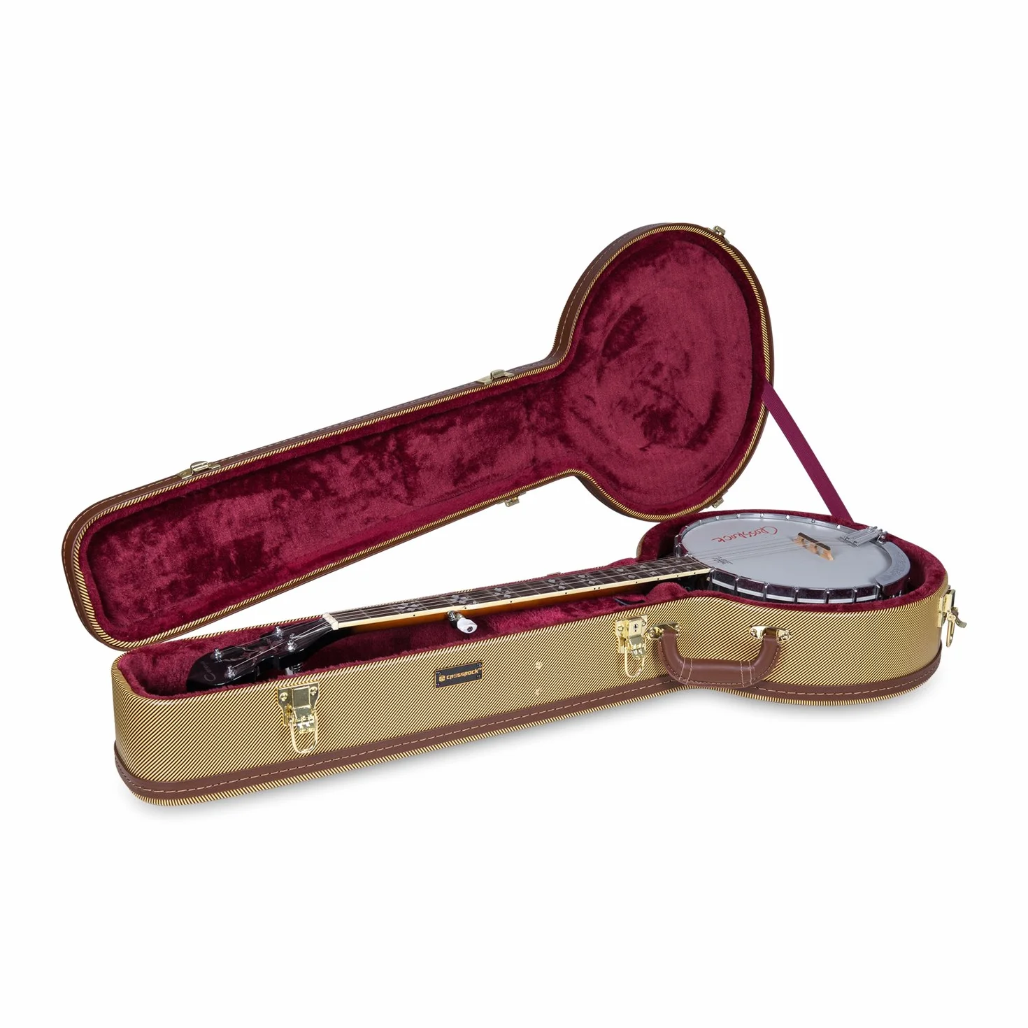 Crossrock Deluxe drewniane twarde etui na 5-strunowy rezonator banjo, winyl tweed (CRW620BJTW)