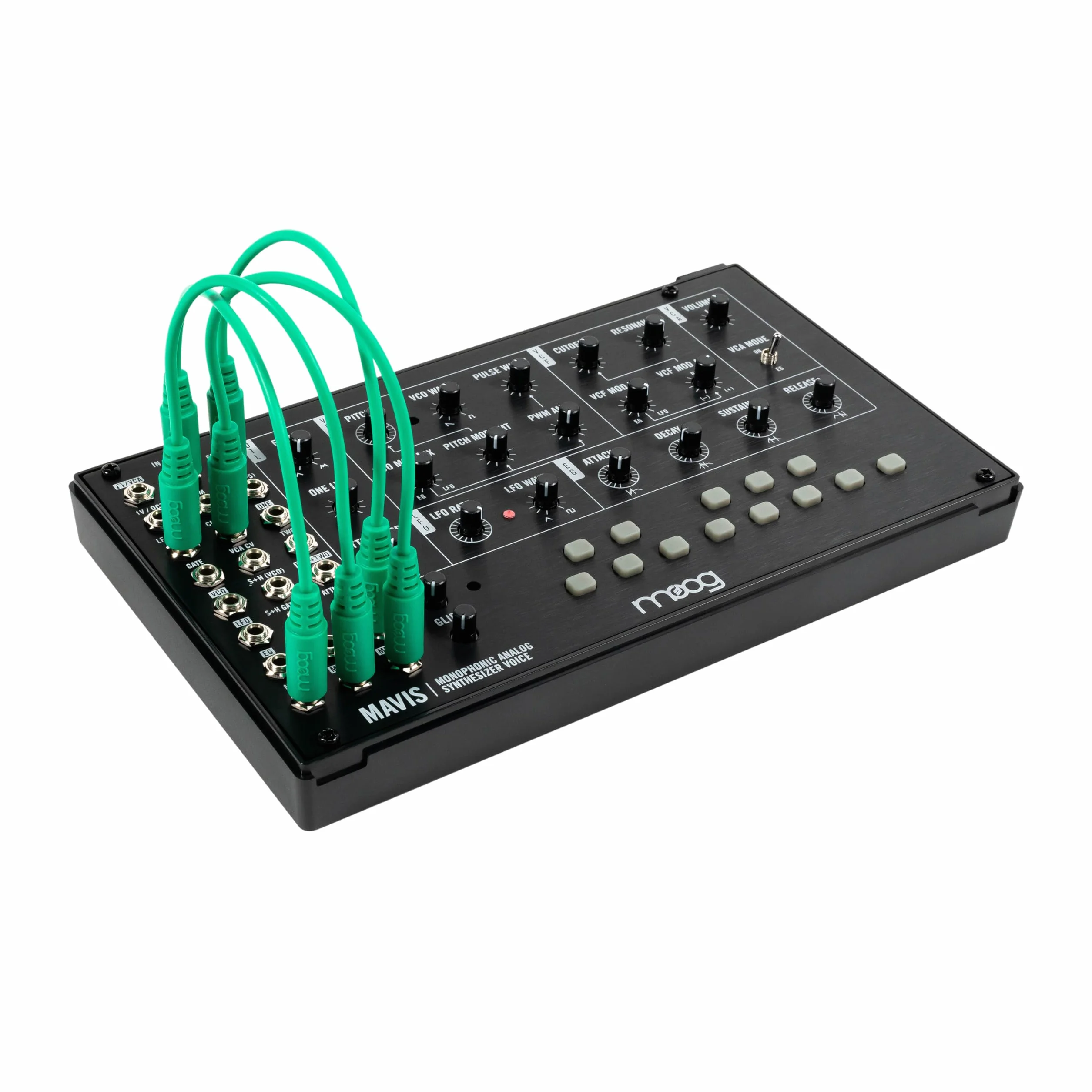 MOOG Mavis - Semimodularny Syntezator Analogowy z Klawiaturą, Oscylatorem Analogowym, Filtrem, Generatorem Obwiedniowym, Wavefolderem i Osłoną