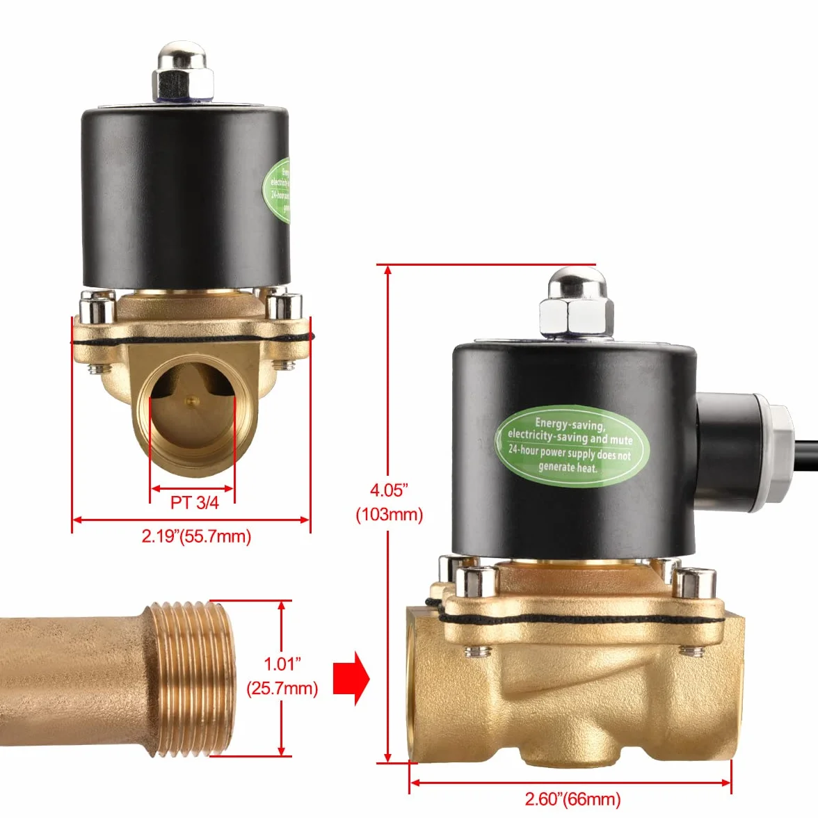 Heschen Mosiężny zawór elektromagnetyczny 2W-200-20J, DC12V, normalnie zamknięty, PT3/4