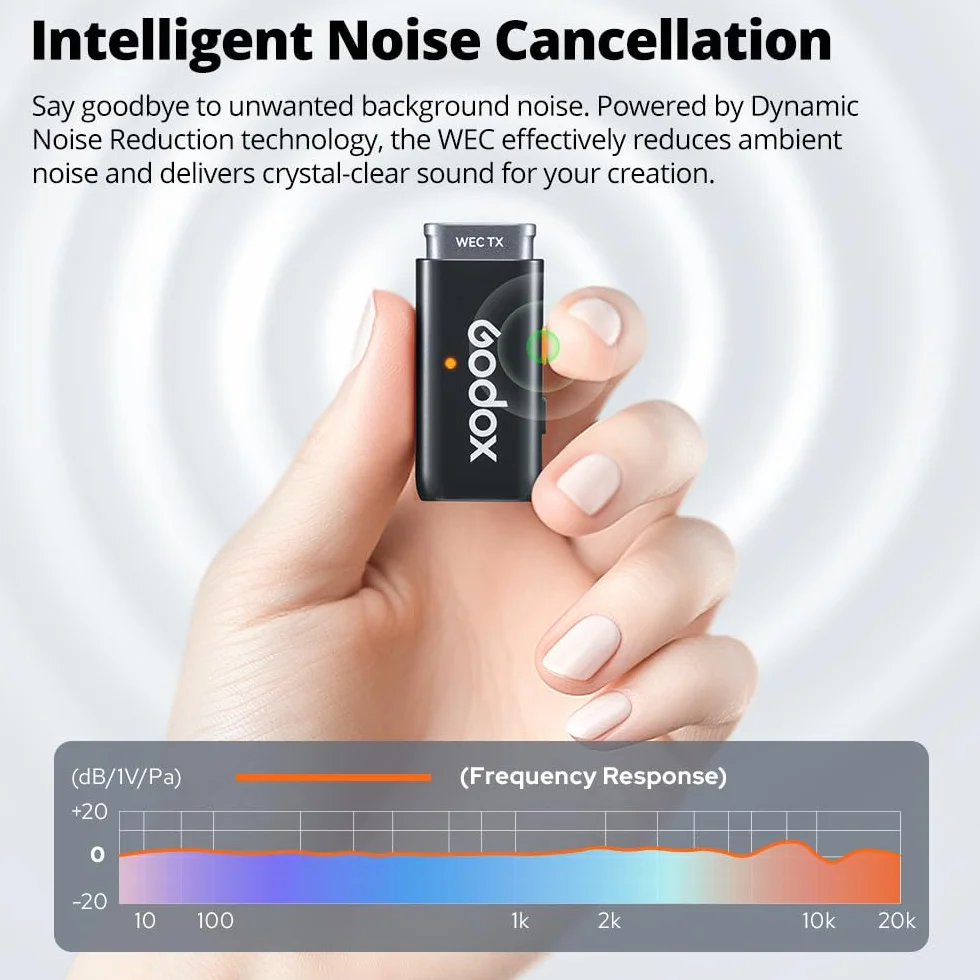 GODOX bezprzewodowy system mikrofonowy 2,4 GHz WEC Kit2, One-Click Oisecancellation, wyjątkowa jakość dźwięku, cyfrowy wyświetlacz baterii, zasięg do 200 m,