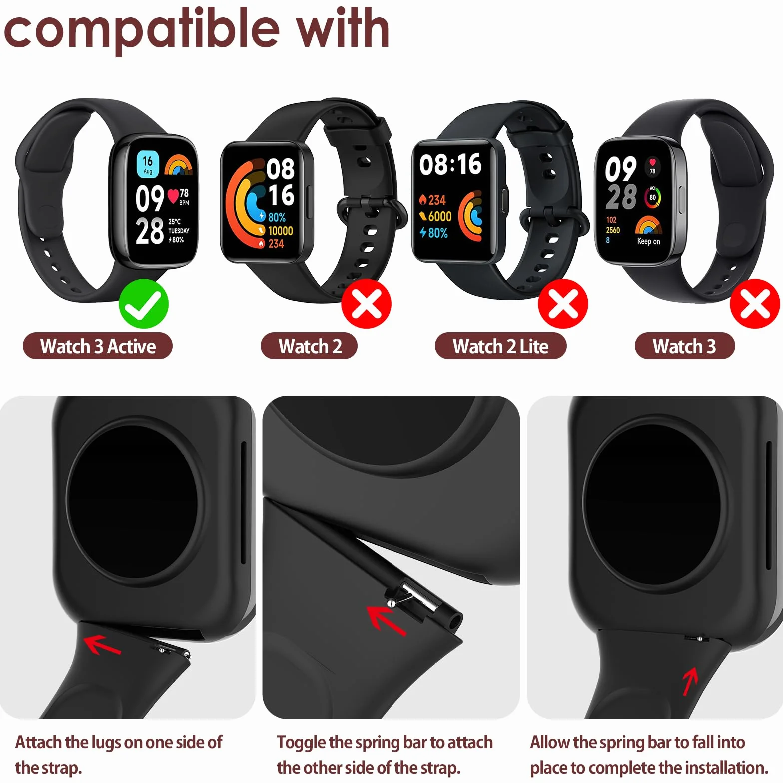 WD&CD 2 szt. Pasek kompatybilny z Xiaomi Redmi Watch 3 Active, wymienna bransoletka silikonowa sportowa