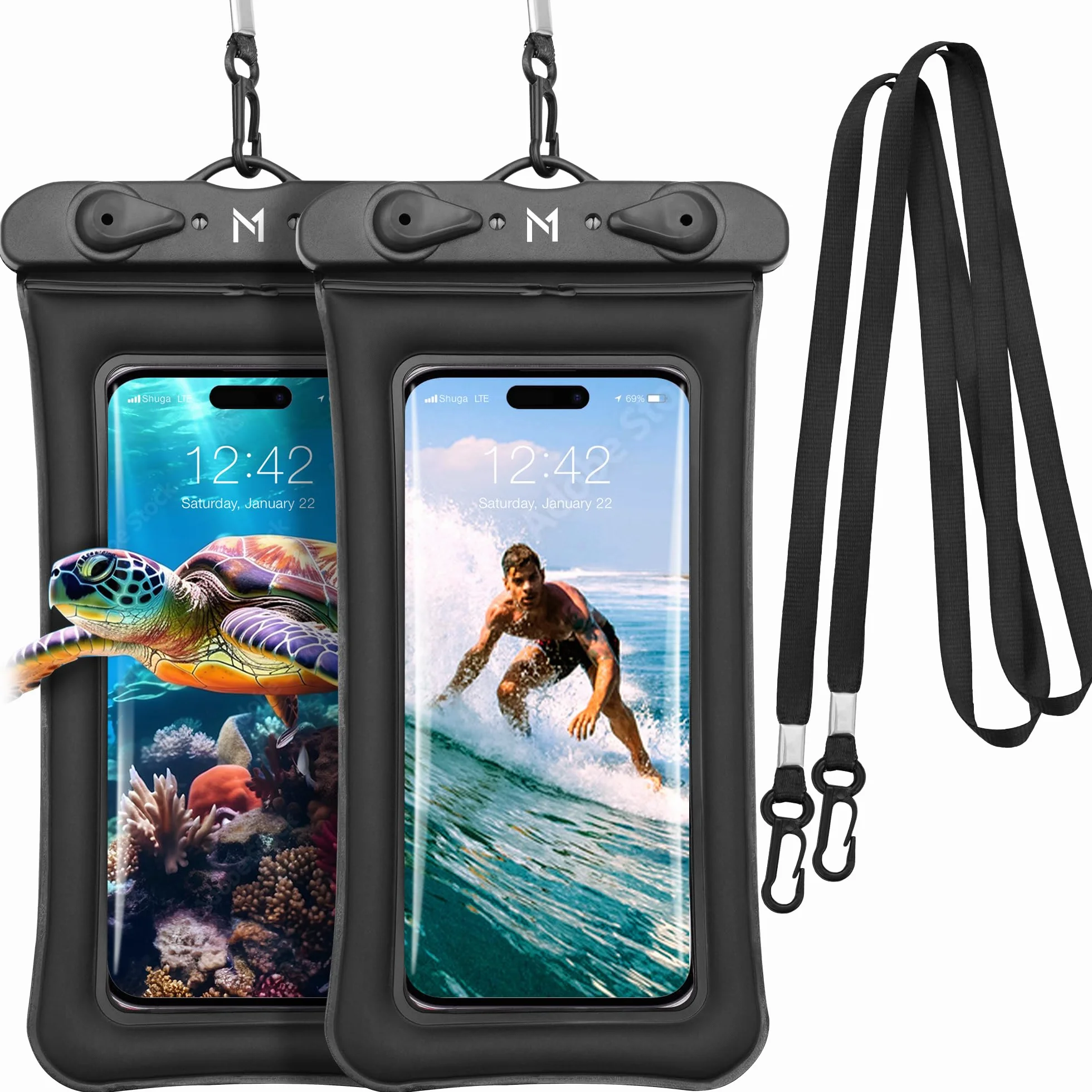 Waterproof Phone Pouch (2 Pack, 23x11cm), Smartphone Dry Bag Case w/Lanyard, Cellphone Holder