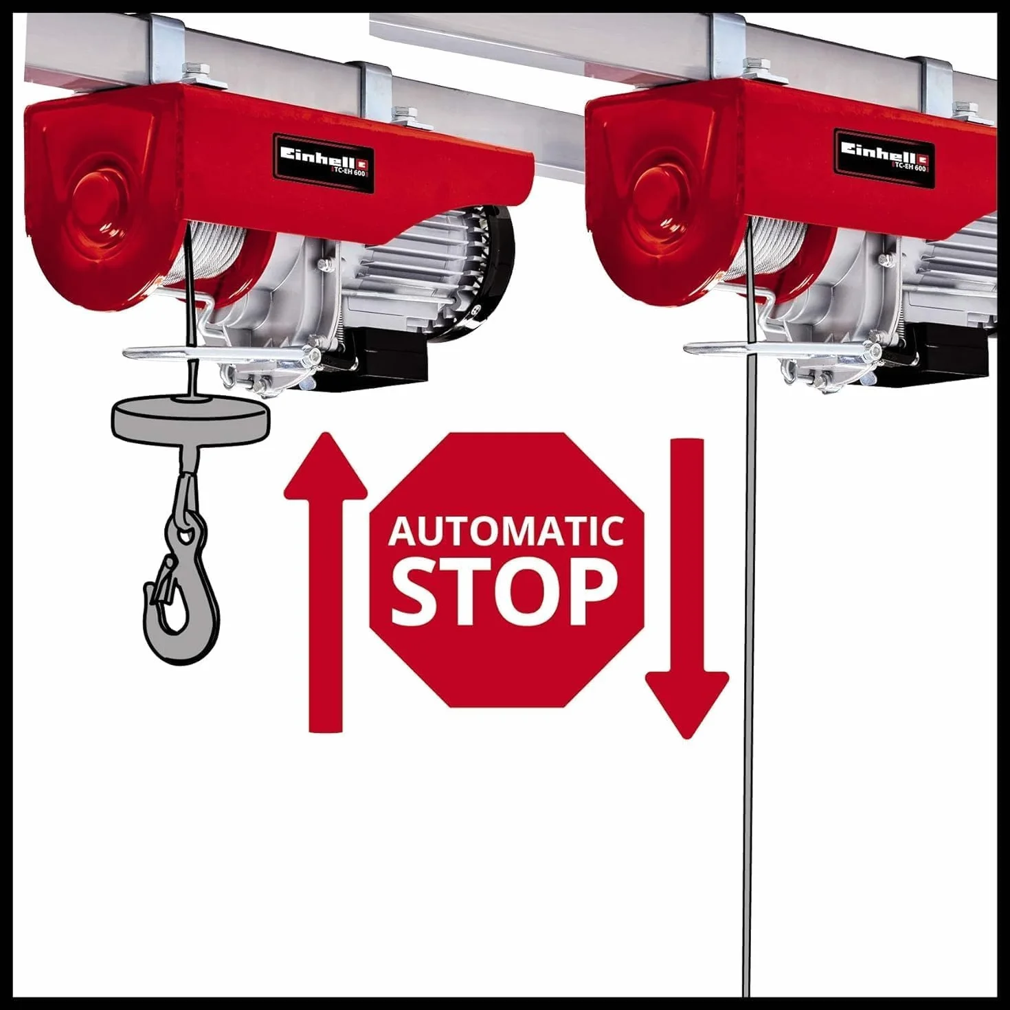 Einhell Wciągarka linowa TC-EH 600 (1050 W, nośność bez rolki zwrotnej 300 kg na 18 m/z rolką zwrotną 600 kg na 9 m, linka stalowa 18 m (Ø 4,5 mm), w zestawie z pałąkiem zabezpieczającym na haku