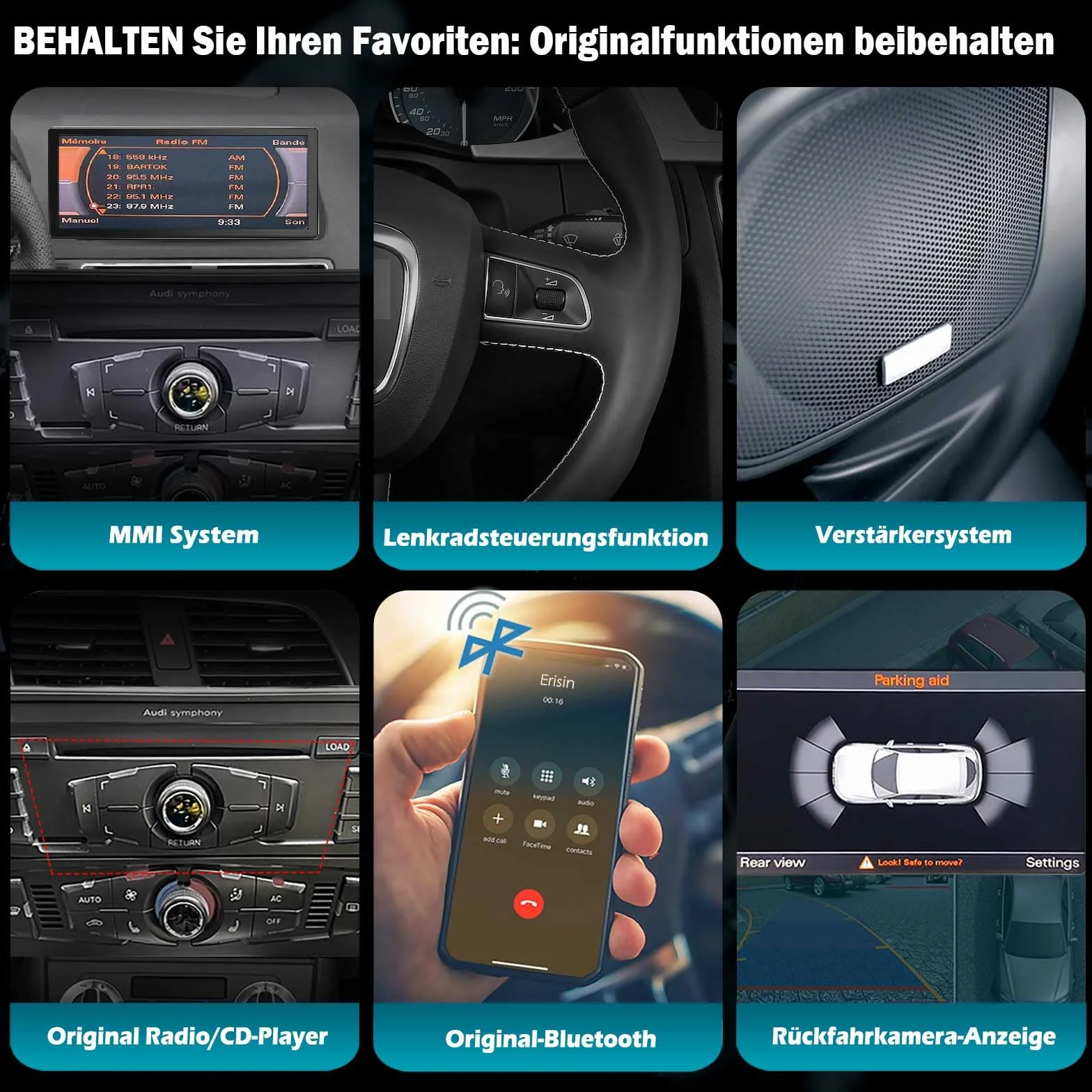 Erisin 10,25" 8-rdzeniowy 4 GB + 64 GB Android 13.0 radio samochodowe, nawigacja GPS do Audi Q5 (2009-2017), wysoka konfiguracja, obsługuje CarPlay IPS Touch Screen OEM radio Bluetooth DAB+ Android