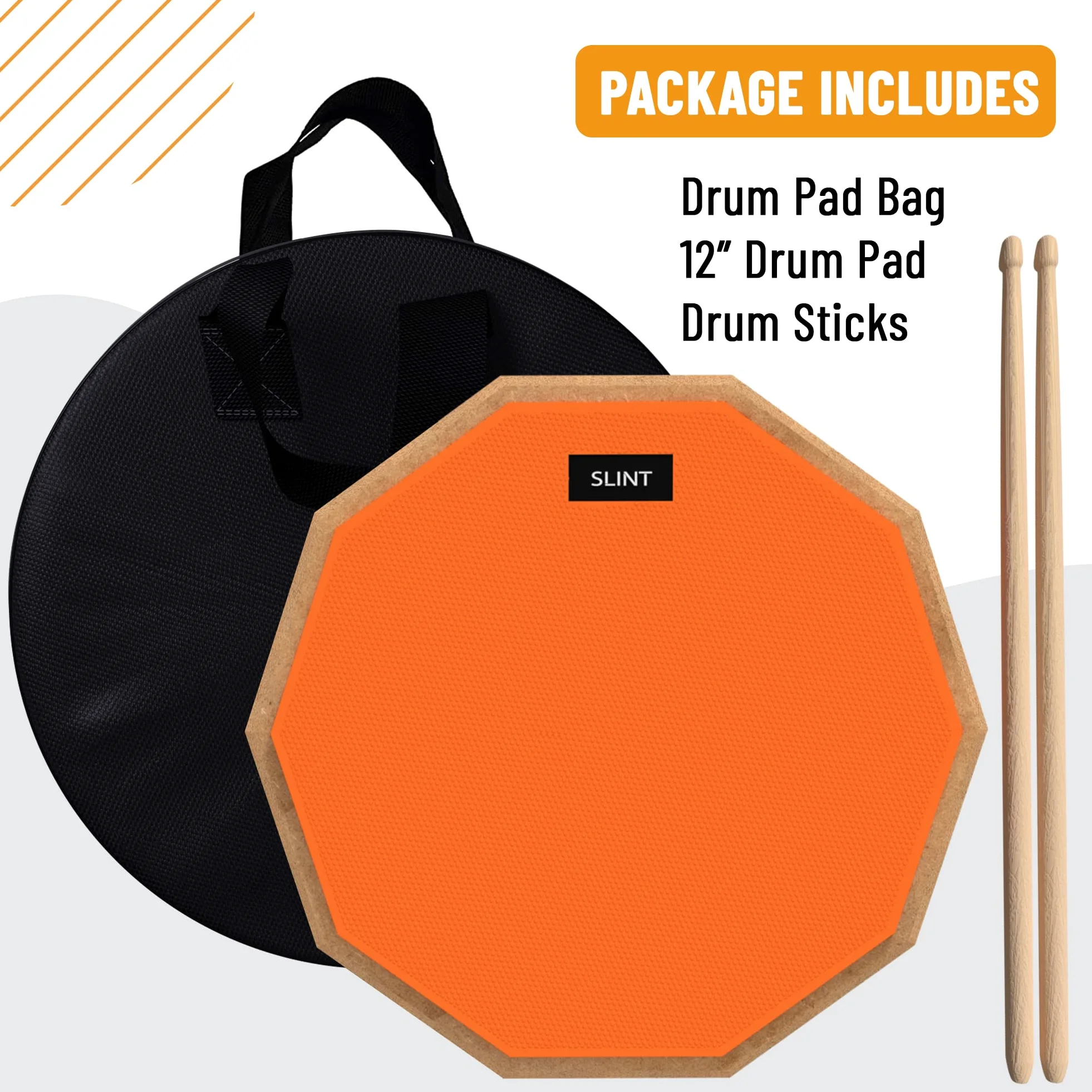 Slint Übungs Drum Pad Snare Drum Stand & Schlagzeug Sticks - Doppelseitiges 30 cm Drum Pad Set & 10 cm Snare Drum - Leises Drumpad Set, Drumpad Ständer & Drumsticks - Schlagzeug Erwachsene & Kinder