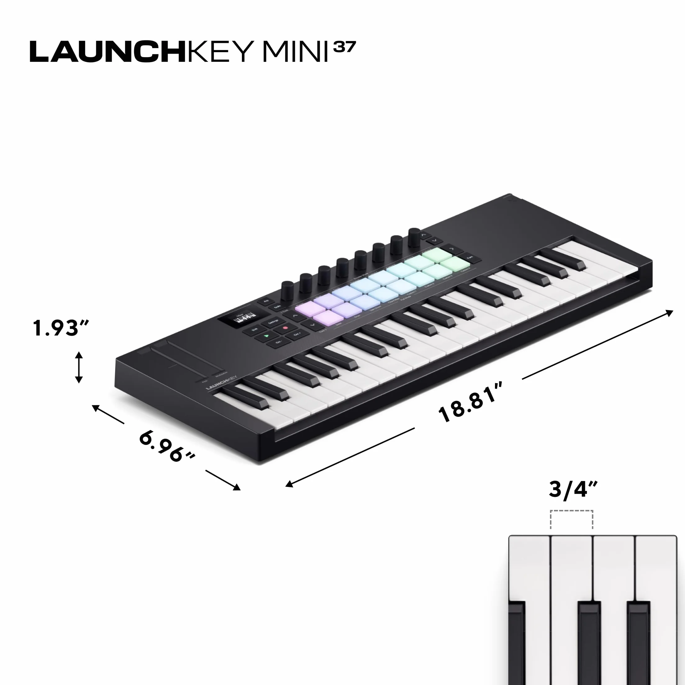 Novation Launchkey Mini 37 [MK4] — Przenośny kontroler klawiatury MIDI, 37 klawiszy, USB i integracja z DAW. Tryb akordów i skali, pady perkusyjne, arpeggiator i oprogramowanie do tworzenia muzyki