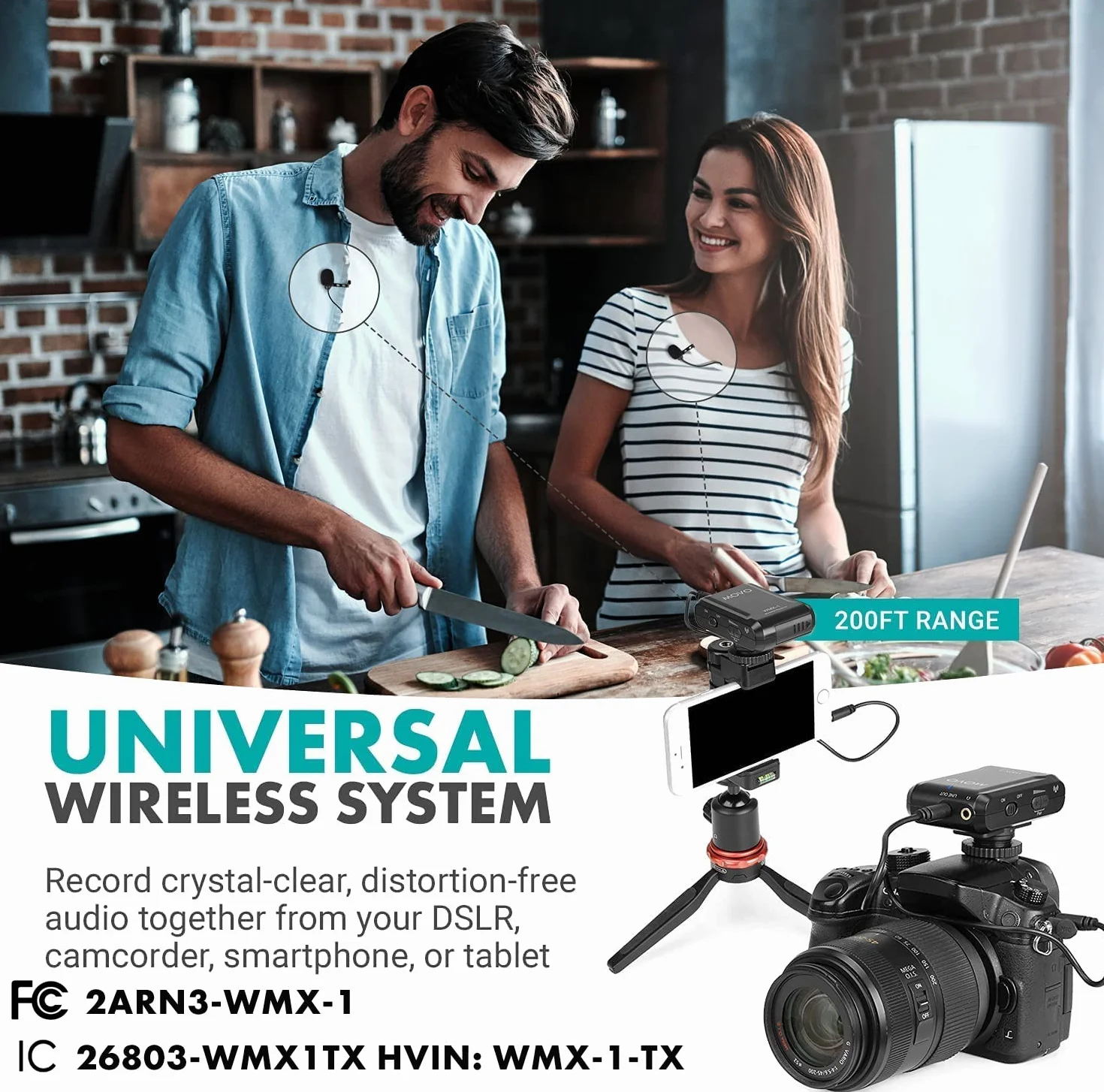 Movo WMX-1-DUO 2,4 GHz podwójny bezprzewodowy system mikrofonu krawatowego kompatybilny z aparatami DSLR, kamerami, iPhone'ami, smartfonami z systemem Android i tabletami (zasięg audio 60 m) – idealny