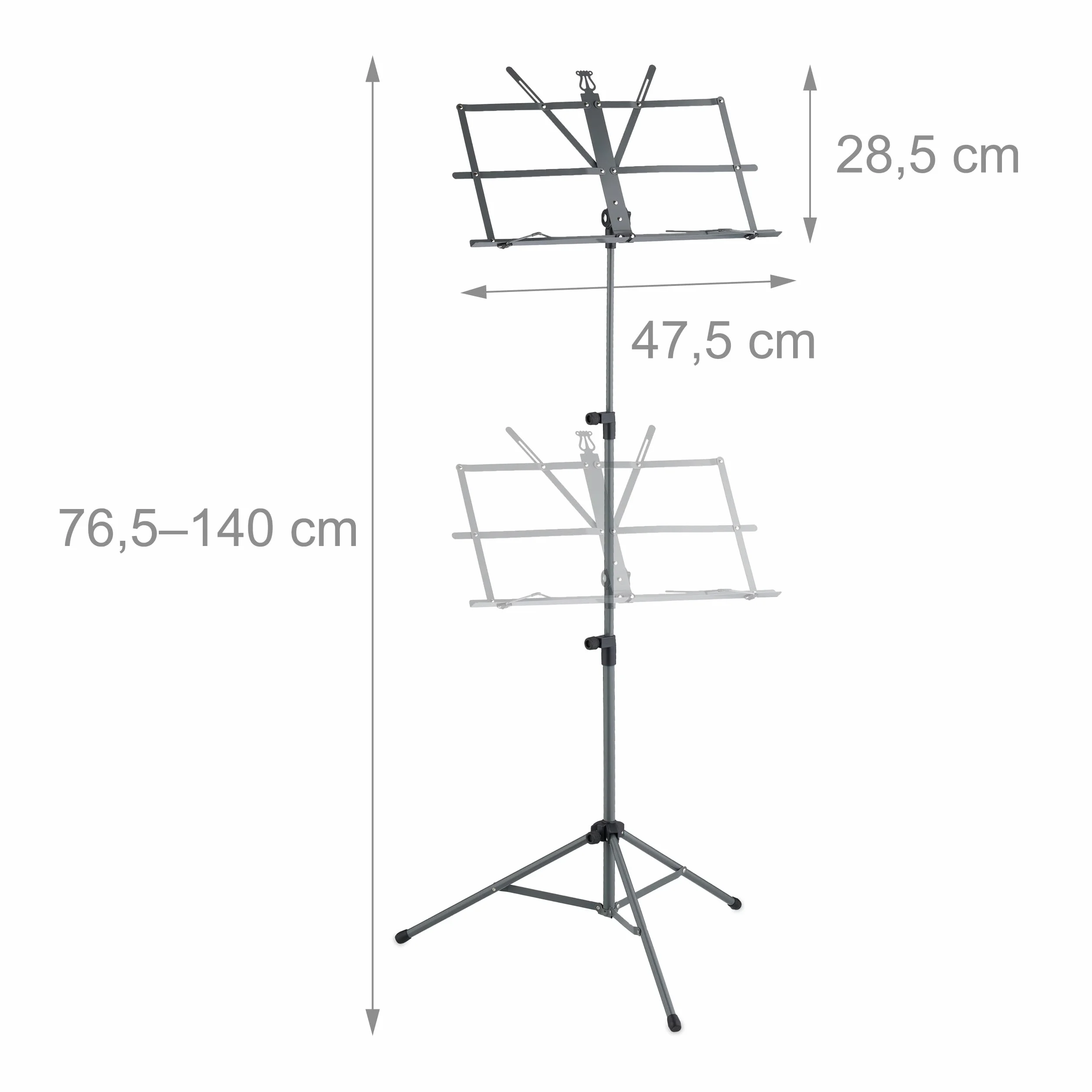 Relaxdays Stojak na nuty, składany pulpit na nuty, wys. x gł.: 140 x 53 x 49 cm, wysuwany, z metalu, gitara, skrzypce, śpiew, szary