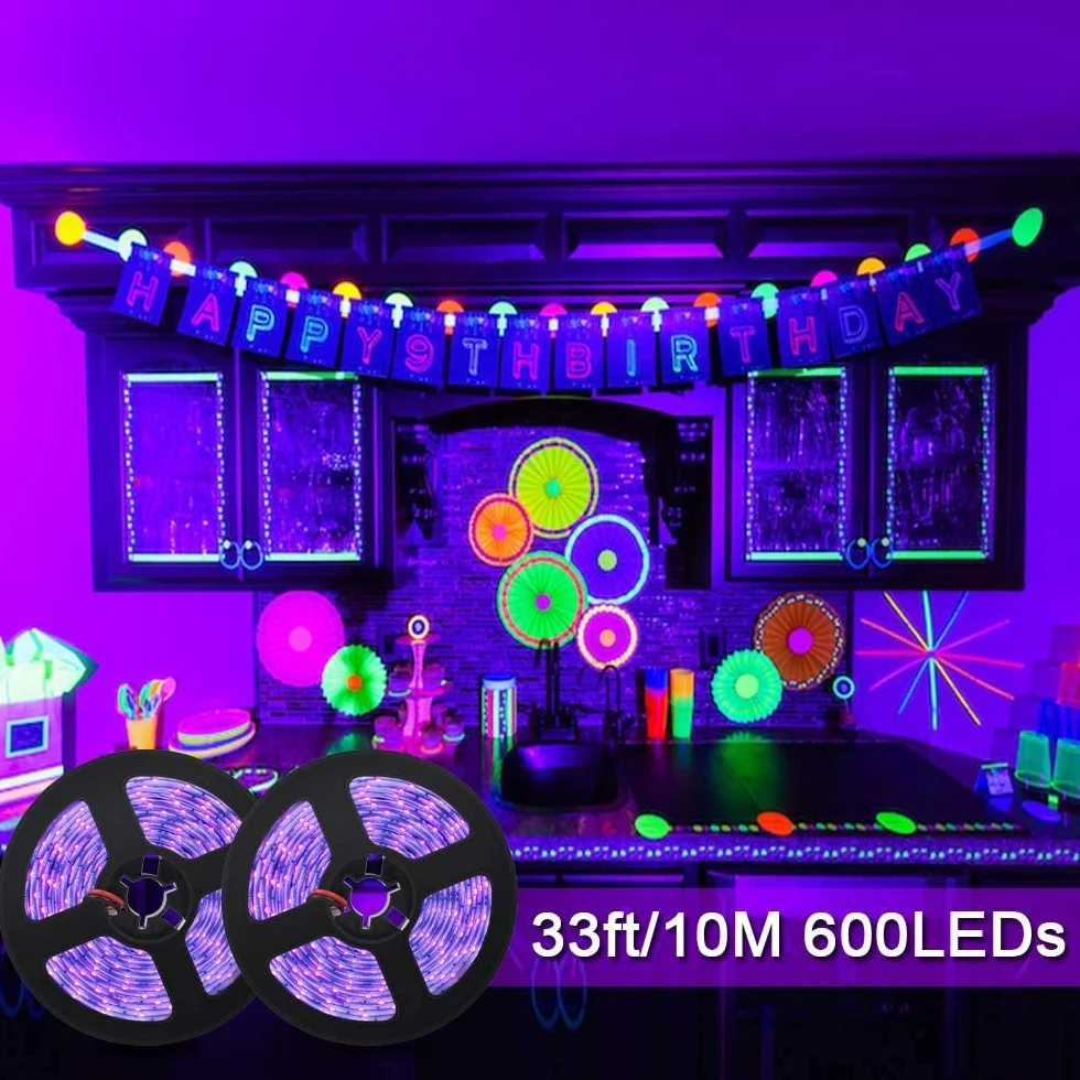 10M UV LED czarne światło ledowe zestaw taśm z pilotem zdalnego sterowania, 12 V/2 A, elastyczne mocowania czarnego światła do fluorescencyjnych zabaw tanecznych, oświetlenie sceniczne na