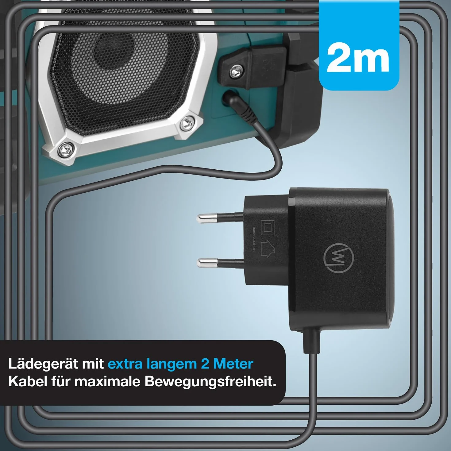 Wicked Chili długi zasilacz 200 cm kompatybilny z Makita radiem budowlanym DMR/BMR 116 112 110 109 108 107 106 105 104 102 101 Kabel ładujący Wtyczka sieciowa (12 V / 2,0 m/bez szumów)