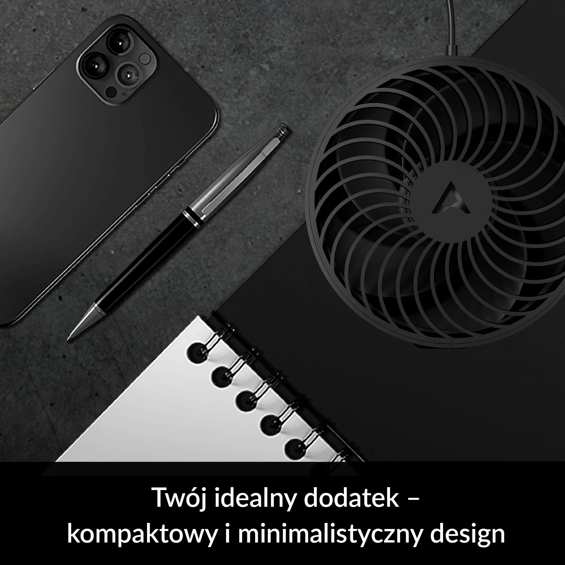 ARCTIC Summair - Składany wentylator biurkowy USB, złącze USB-A, kabel połączeniowy 120 mm, płynna regulacja 600-2800 RPM - Czarny
