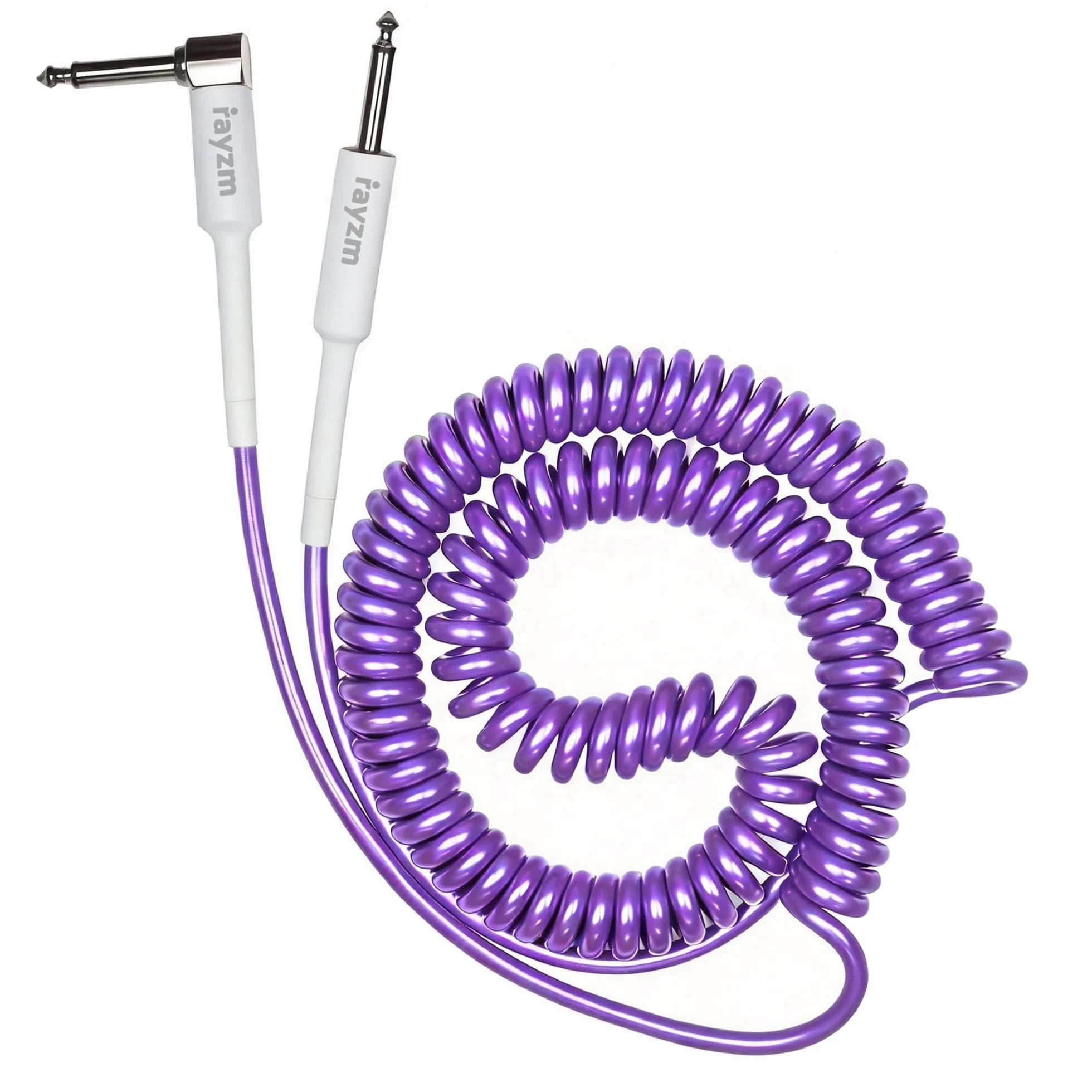 Rayzm Zwinięty kabel do instrumentu, 2-metrowy zwinięty przewód, prawokątny do prostego spiralnego przewodu do gitary/basu