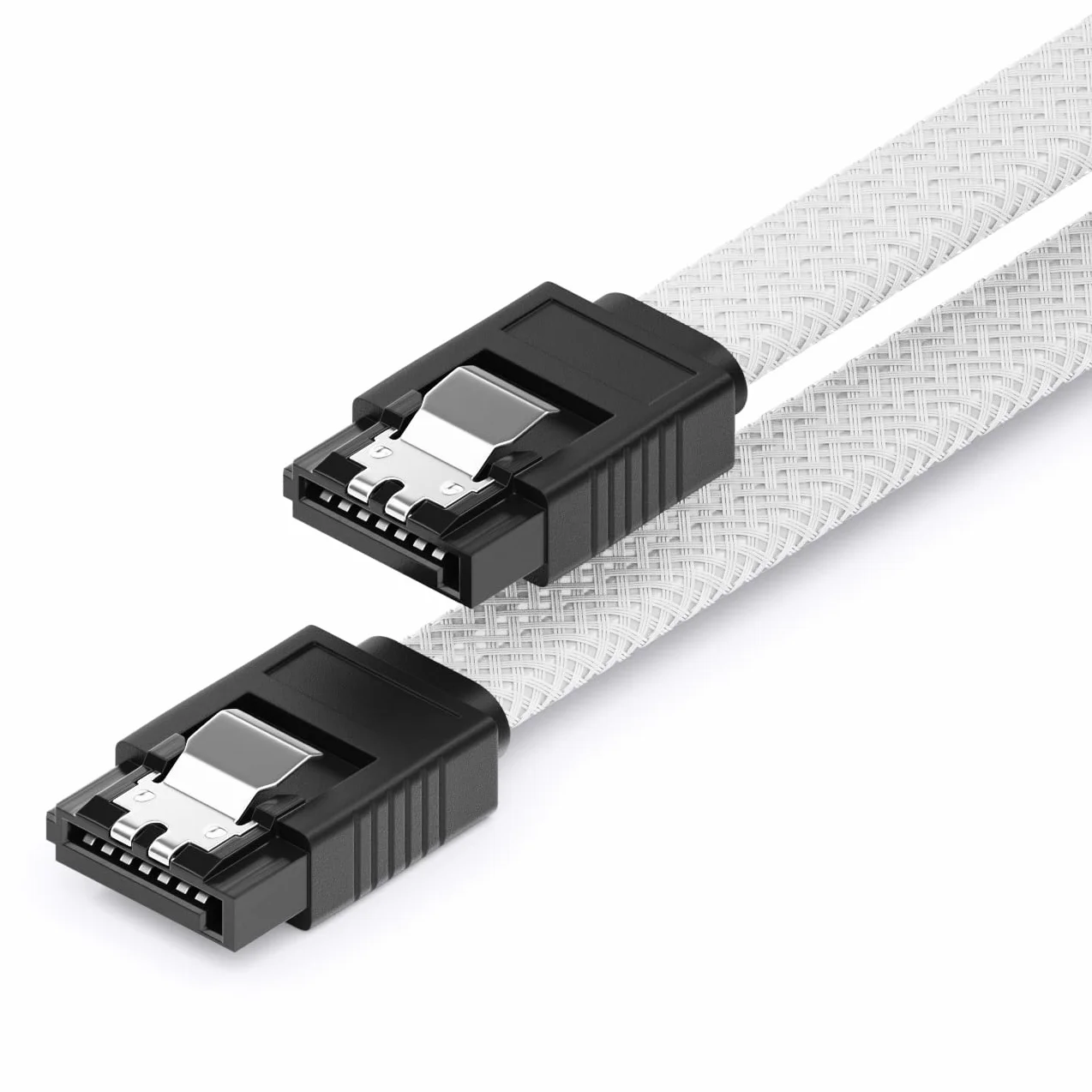 deleyCON 60cm Kabel SATA 3 Nylon 6 Gbit/s Kabel Danych SATA III Przyłączeniowy Serial ATA Przewód Połączeniowy do Płyty Głównej & Dysku HDD SSD 2 Wtyk S-ATA L Prosty Biały