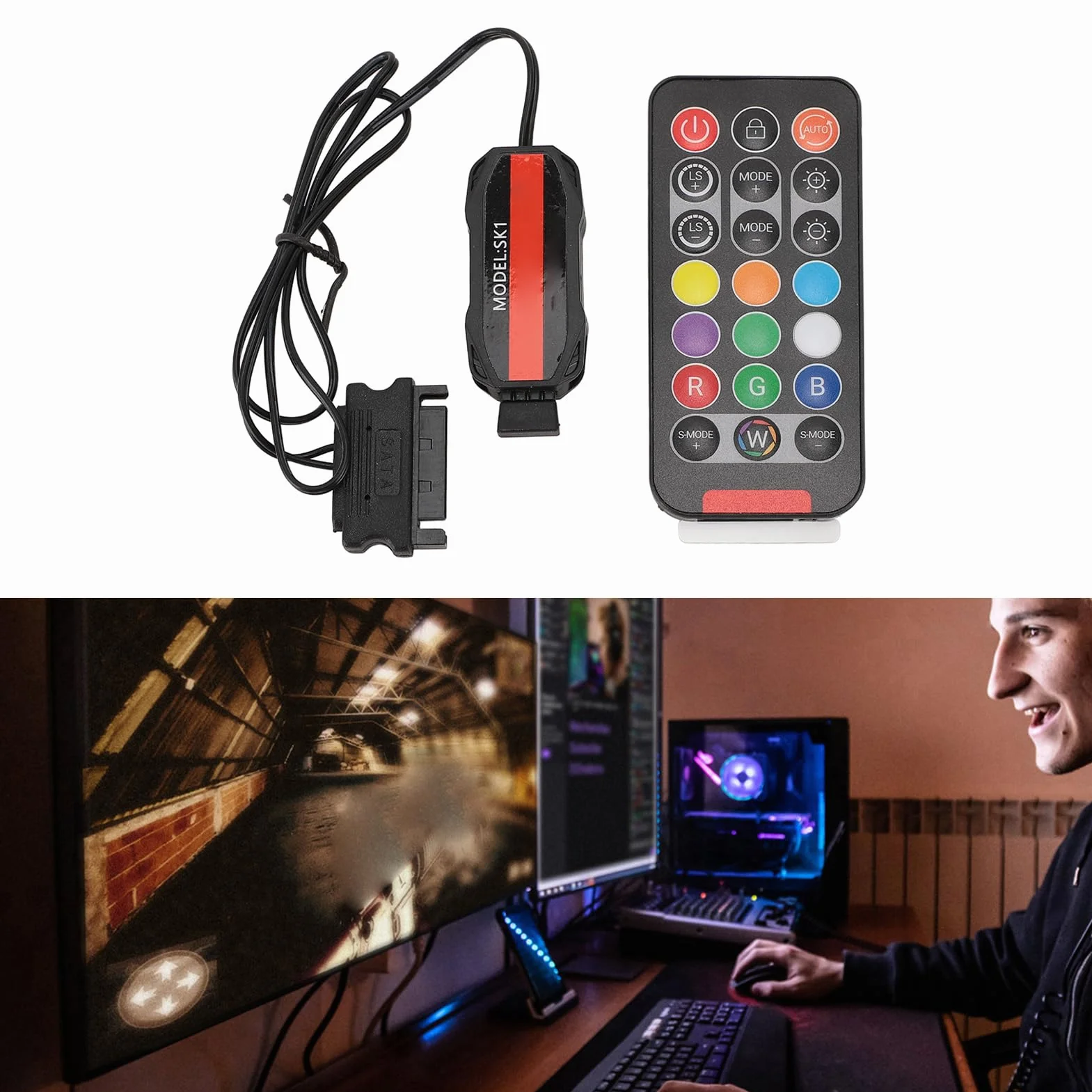 Kontroler Wentylatora Serial ATA Power RGB, Zestaw Kontrolera Wentylatora ARGB PC, 21 Klawiszy do 3-pinowej Taśmy LED LED 5 V, Pilot, Drut Miedziany, Chowana Konstrukcja,