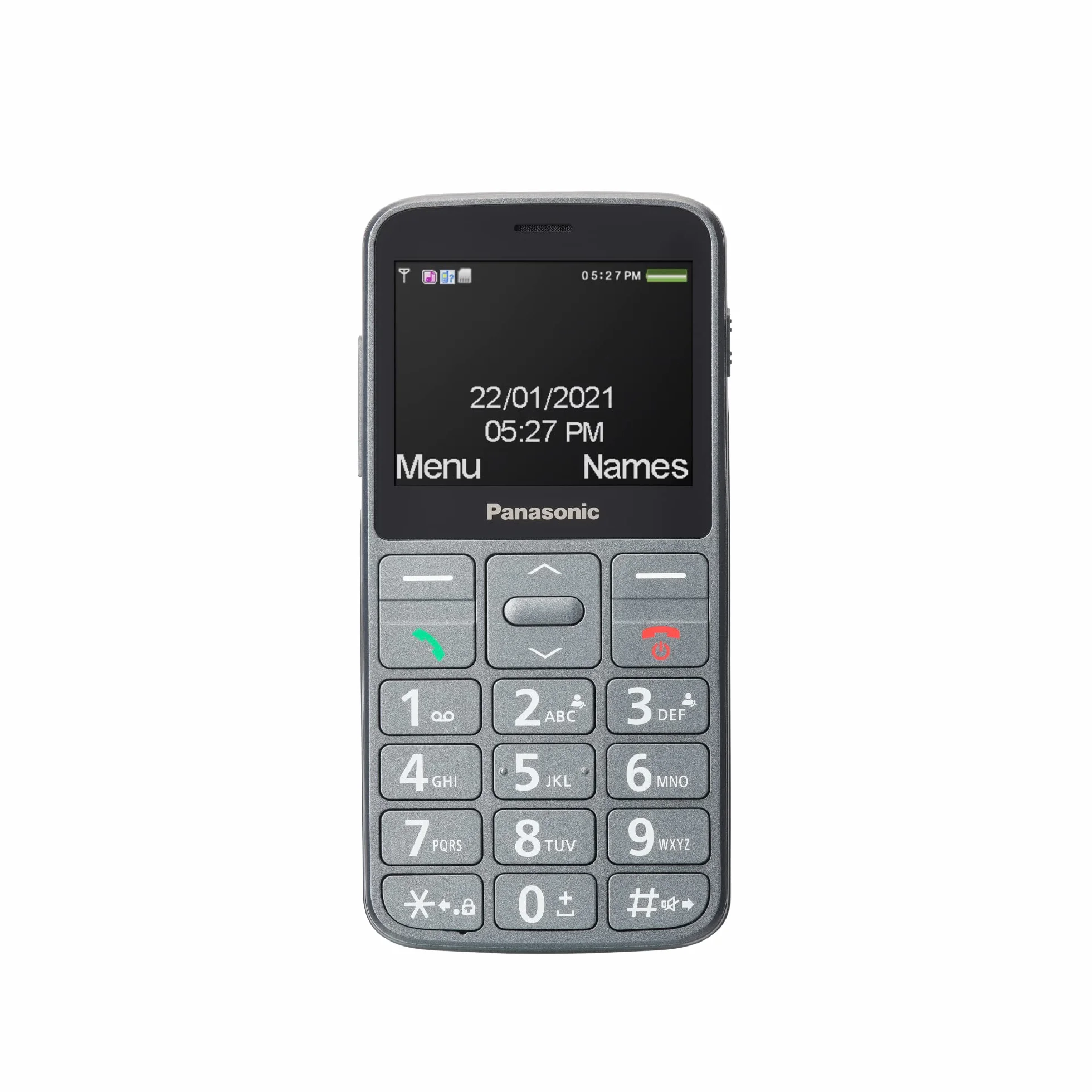 Panasonic KX-TU160 telefon komórkowy dla seniora (połączenia priorytetowe, kolorowy wyświetlacz TFT 2.4", duże klawisze z podświetleniem), szary
